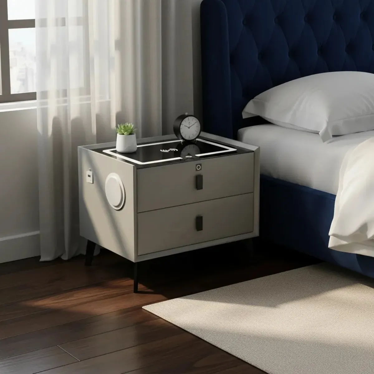 GENERAL ELECTRIC - Mesa De Noche Smart Con Cargador Inalámbrico Parlante Bluetooth Y LED