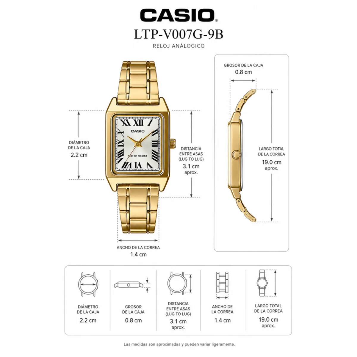 CASIO - Reloj Casio Para Mujer Elegante LTP-V007G-9B Dorado Numeros Romanos