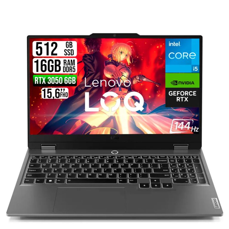 Portátil Lenovo LOQ 15 Gaming  RTX 3050 6GB  Intel Core i5-13450HX RAM 16GB DDR5 SSD 512GB FHD 15.6"