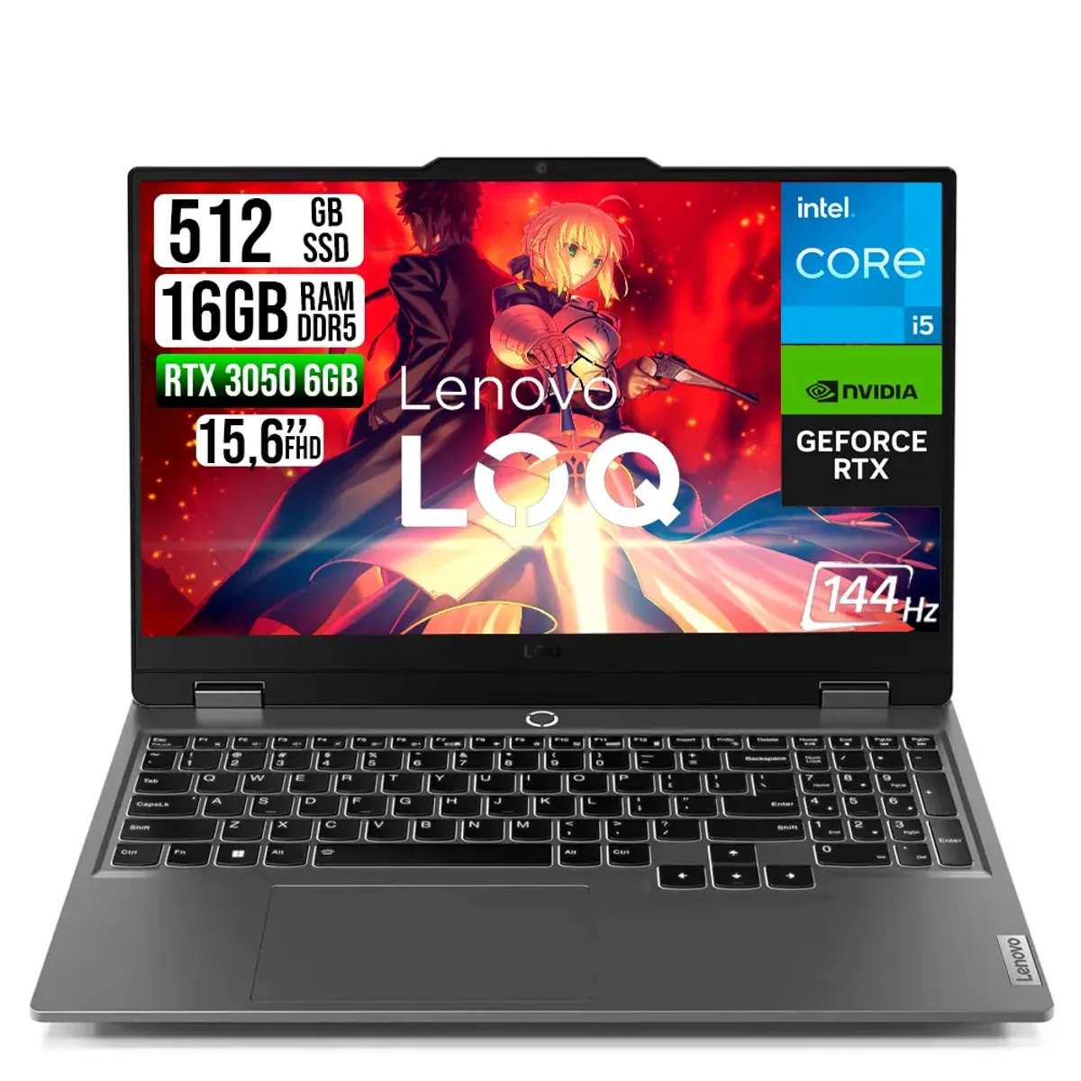 Lenovo - Portátil Lenovo LOQ 15 Gaming  RTX 3050 6GB  Intel Core i5-13450HX RAM 16GB DDR5 SSD 512GB FHD 15.6"