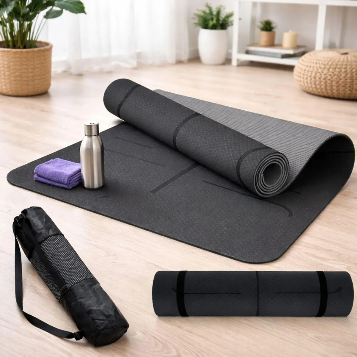 HOMMI - Mat Yoga Colchoneta Tapete Ejercicio 8mm Color Negro Color Negro