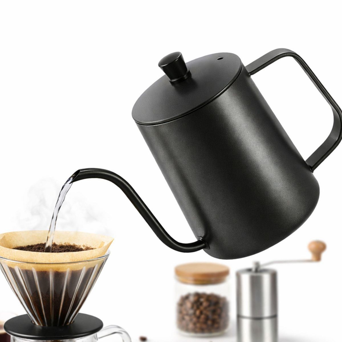 HOMMI - Tetera Hervidora para Estufa Profesional 350 Ml en Acero inoxidable Color Negro