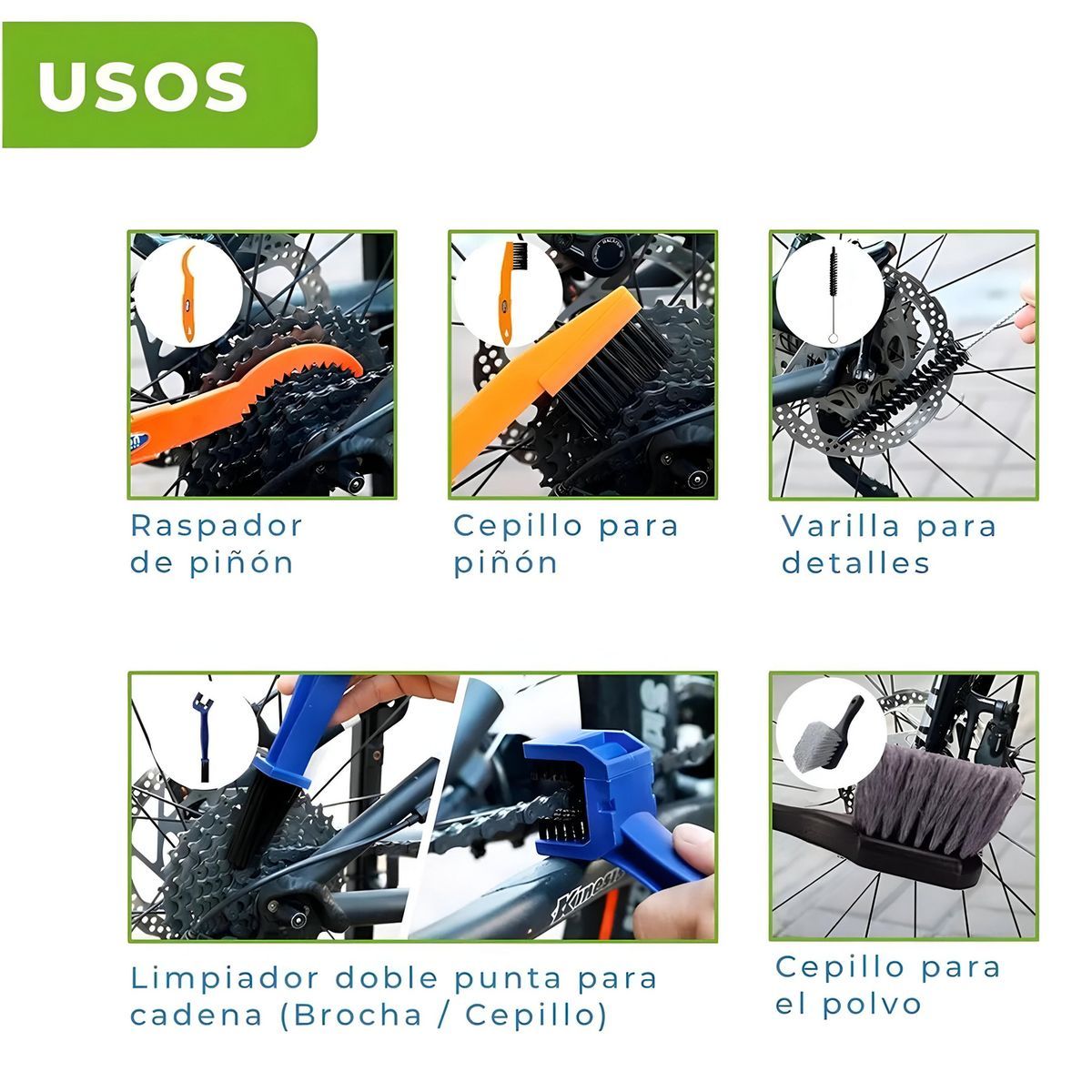 HOMMI - Set X10 Piezas Cepillos de Limpieza y Mantenimiento de Bicicletas
