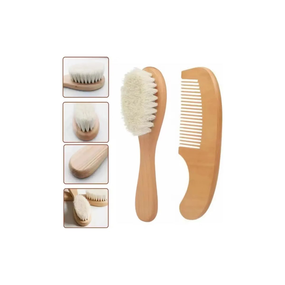 AFM - Cepillo De Cerdas Naturales Para Bebé + Peine De Madera Kit
