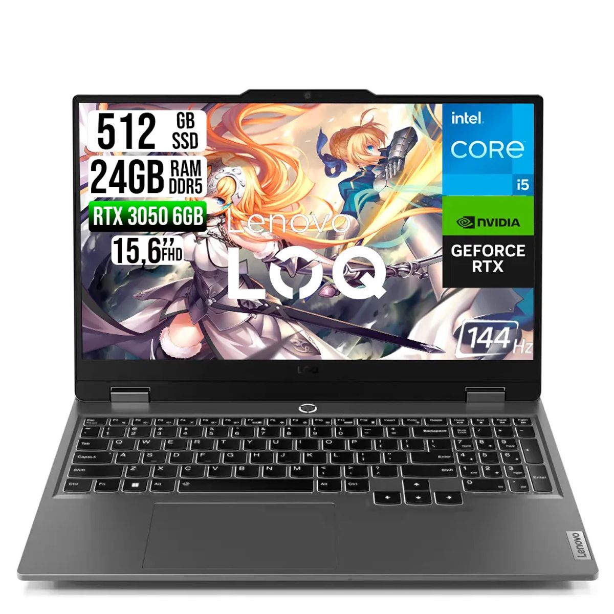 Lenovo - Portátil Lenovo LOQ 15 Gaming  RTX 3050 6GB  Intel Core i5-13450HX RAM 24GB DDR5 SSD 512GB FHD 15.6"