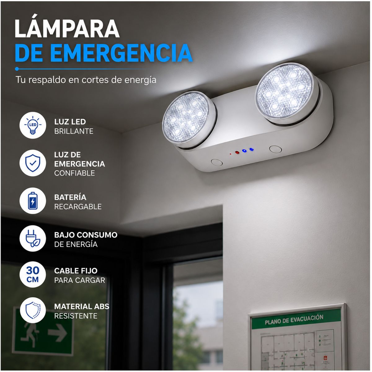 ONE PIXEL - Lampara Luz De Emergencia Recargable LED Para Techos Ajustable
