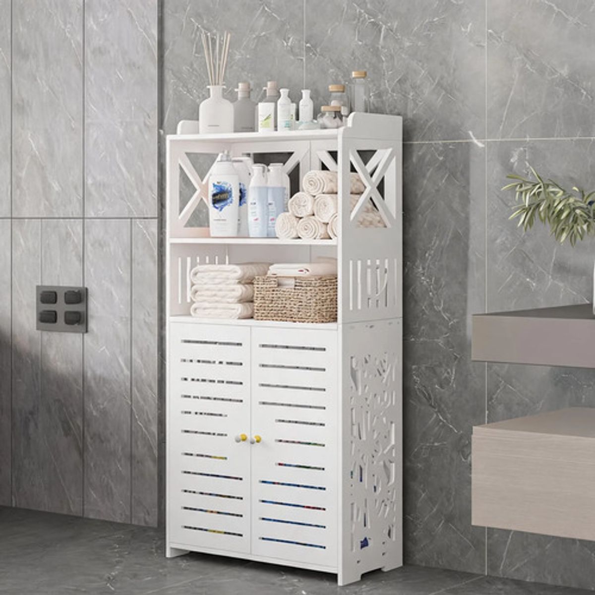 POLASUP - Gabinete Organizador para Baño con Puertas y Estantes Multifuncional Gran Capacidad