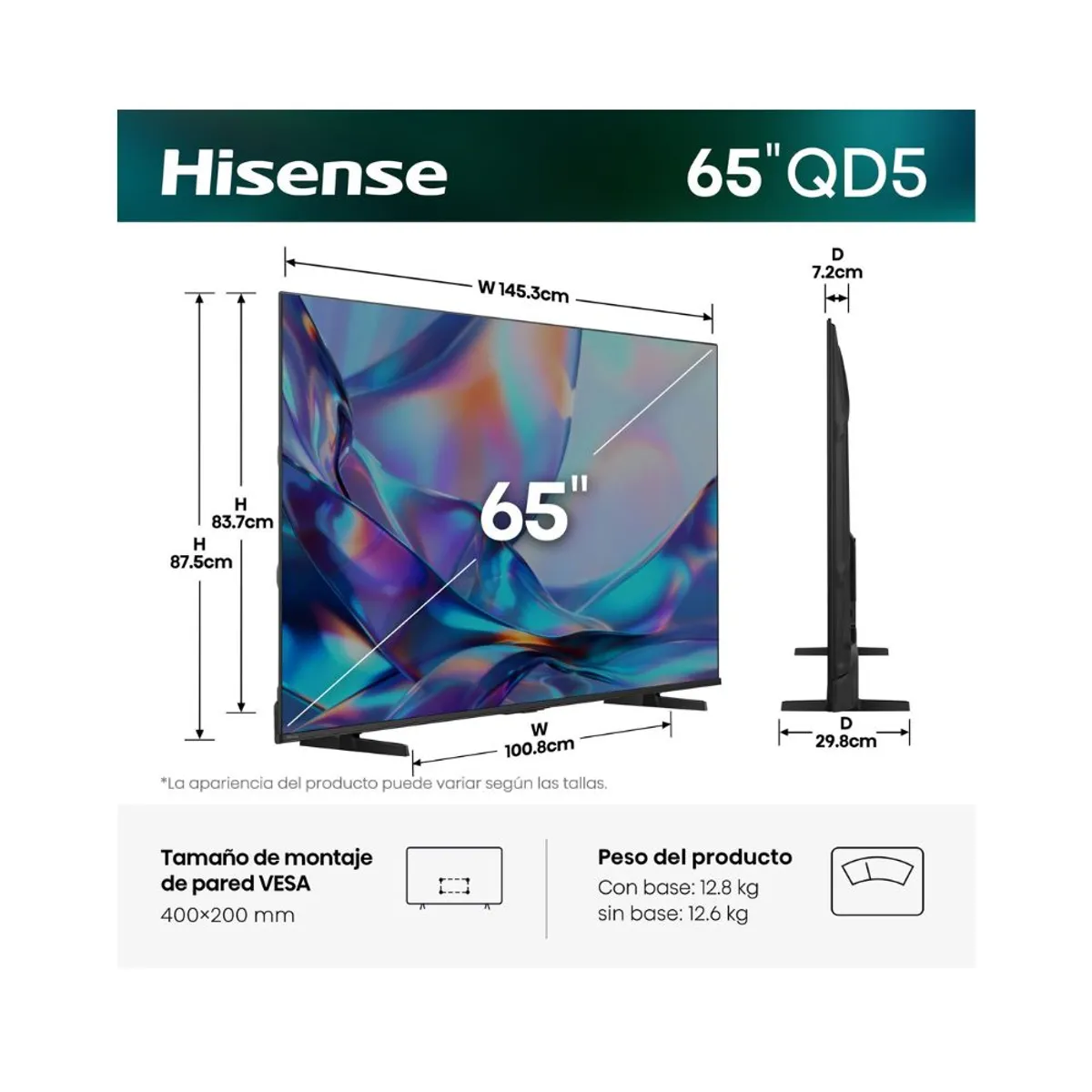 HISENSE - Televisor Hisense Hi-QLED 4K QD5SV 65 Pulgadas Smart TV VIDAA 65QD5SV