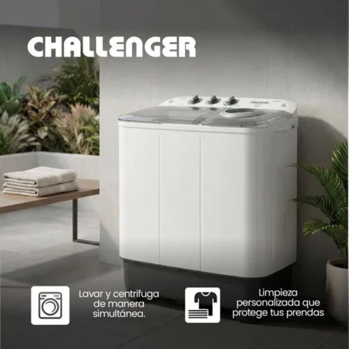 CHALLENGER - Lavadora CHALLENGER 11 kilos Semiautomatica CW-4711 Blanco