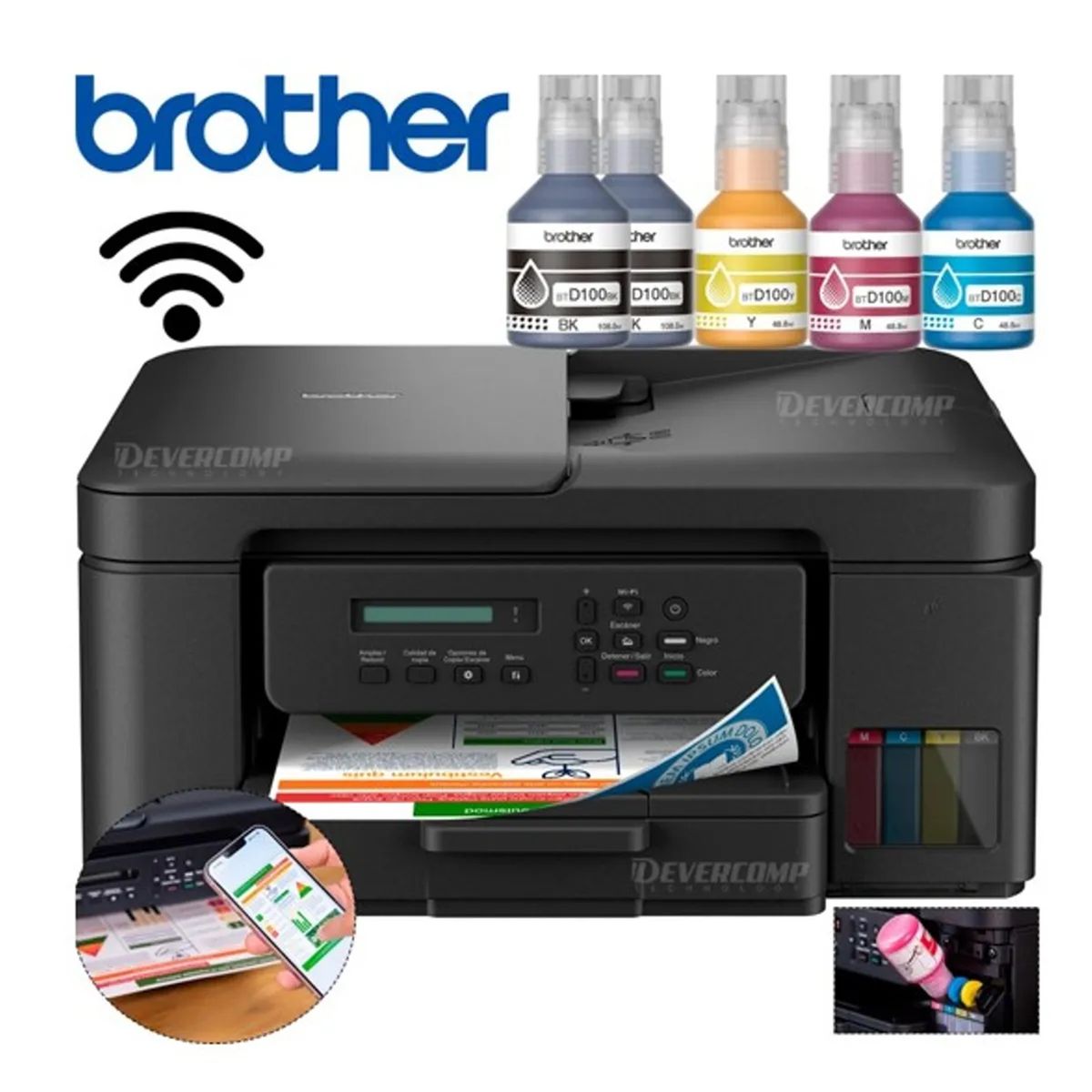 BROTHER - Impresora BROTHER MFP-DCP-T730DW Multifuncional Color, Duplex Amplia y Reduce, Cable USB, WIFI