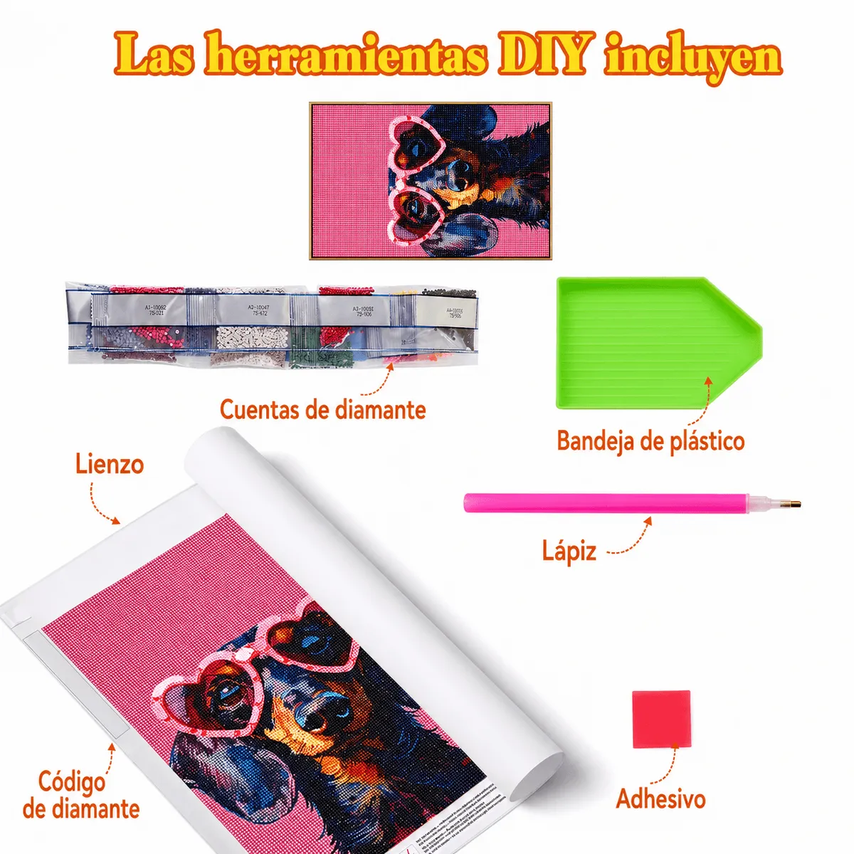 FRIOLENTA - Pintura de Diamantes 5D DIY Perro Salchicha con Gafas - Cuadro Decorativo