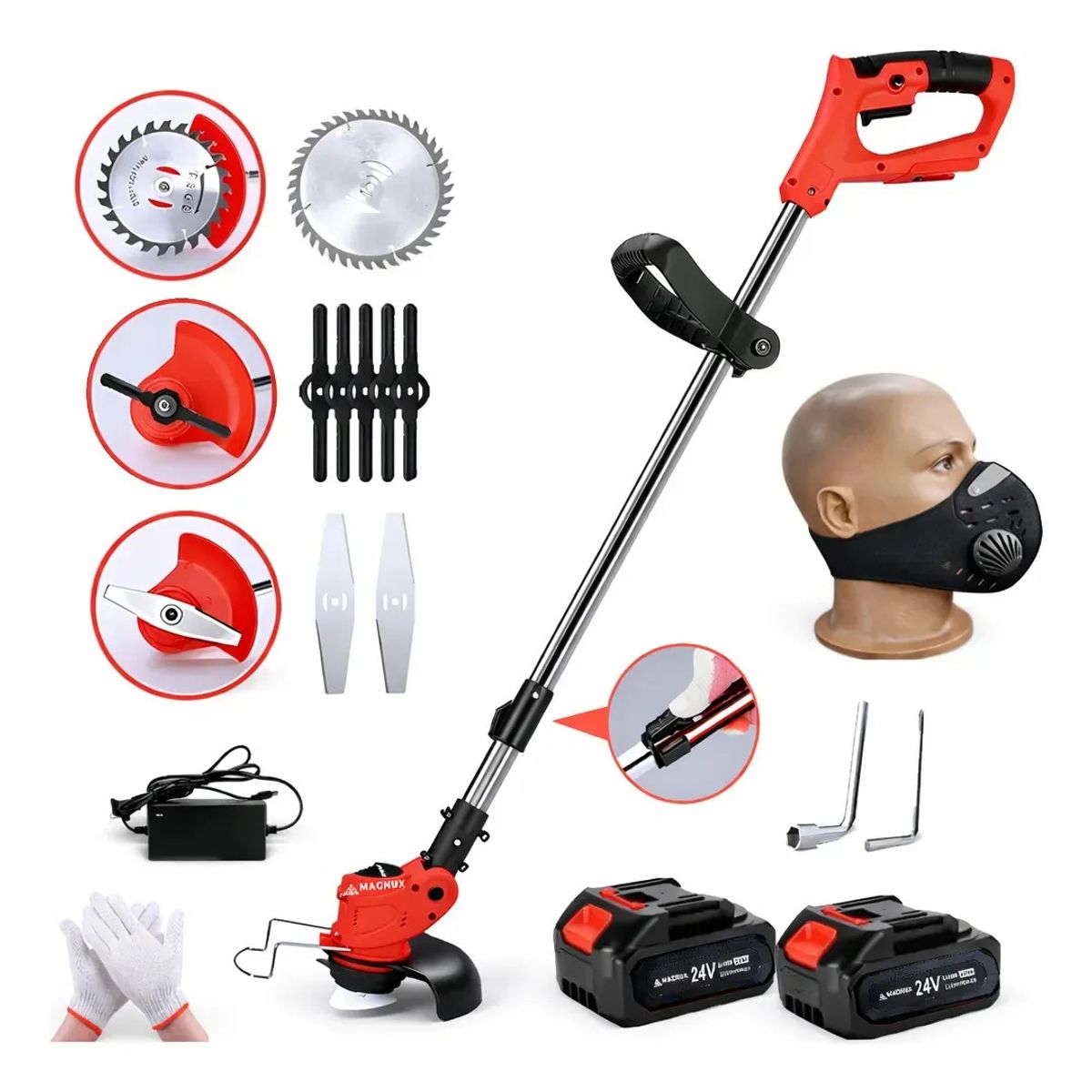 MAGNUX COMPANY - Guadaña Magnux Recargable Portatil Corta Cesped Rojo + Tapabocas De Protección Gratis