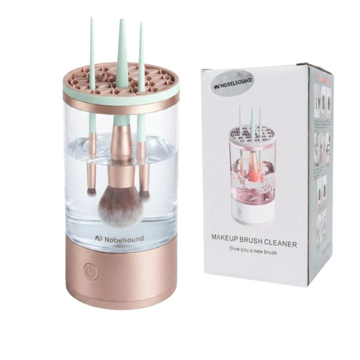 GENER - Limpiador de Brochas de Maquillaje Eléctrico Recargable con Base Organizadora