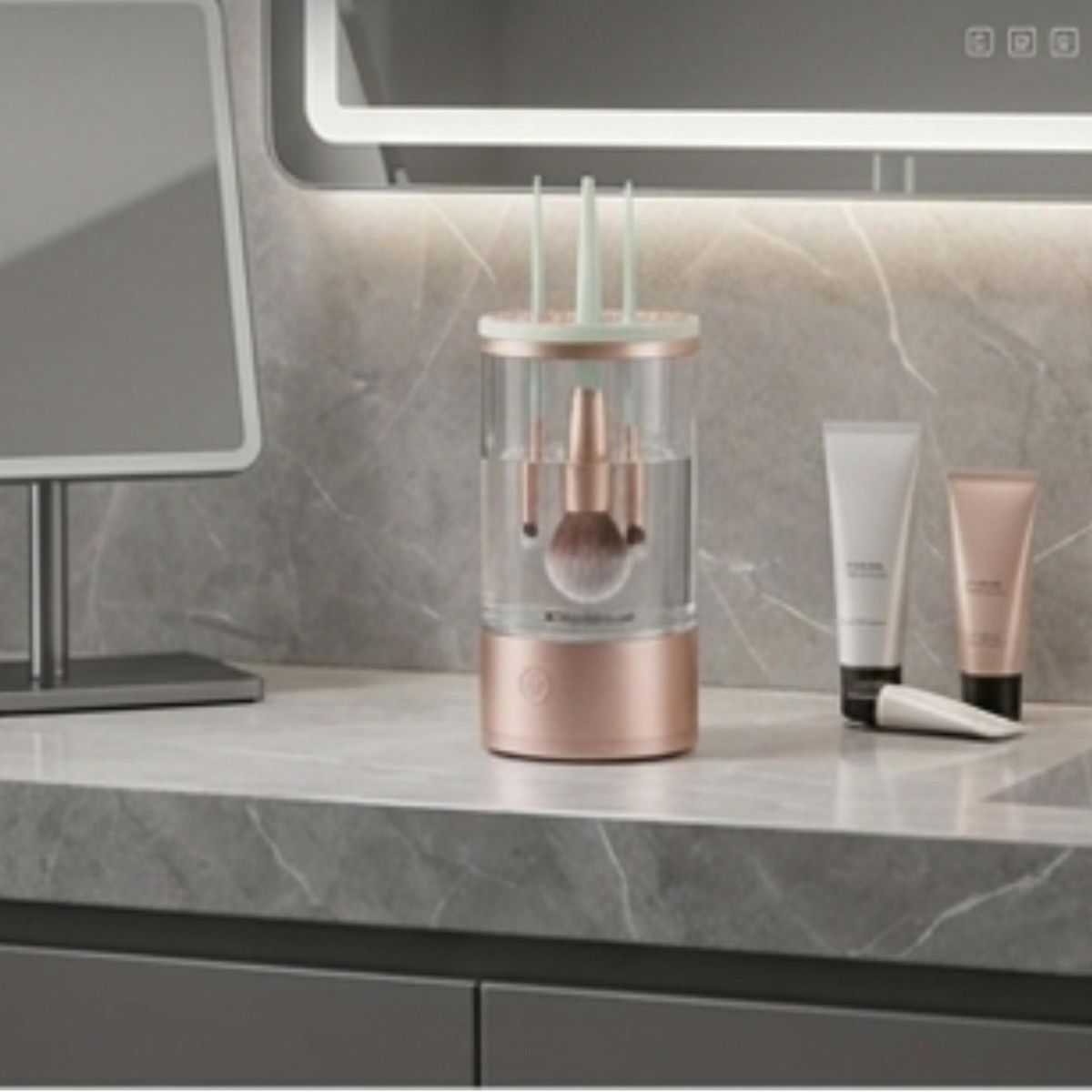 GENER - Limpiador de Brochas de Maquillaje Eléctrico Recargable con Base Organizadora