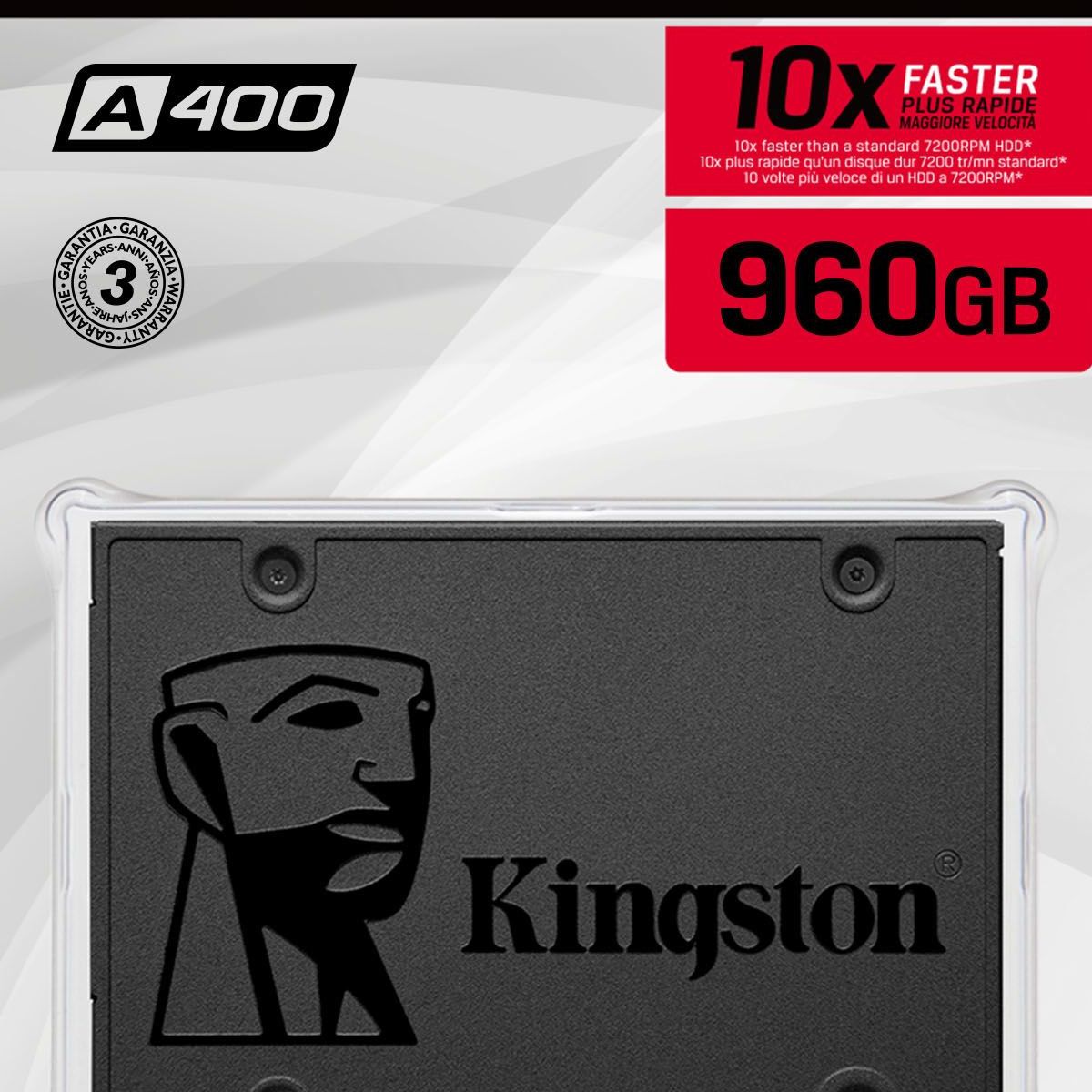 KINGSTON - Unidad de Estado Sólido KINGSTON A400 960GB SATA III Interfaz de Gran Capacidad y Eficiencia Premium