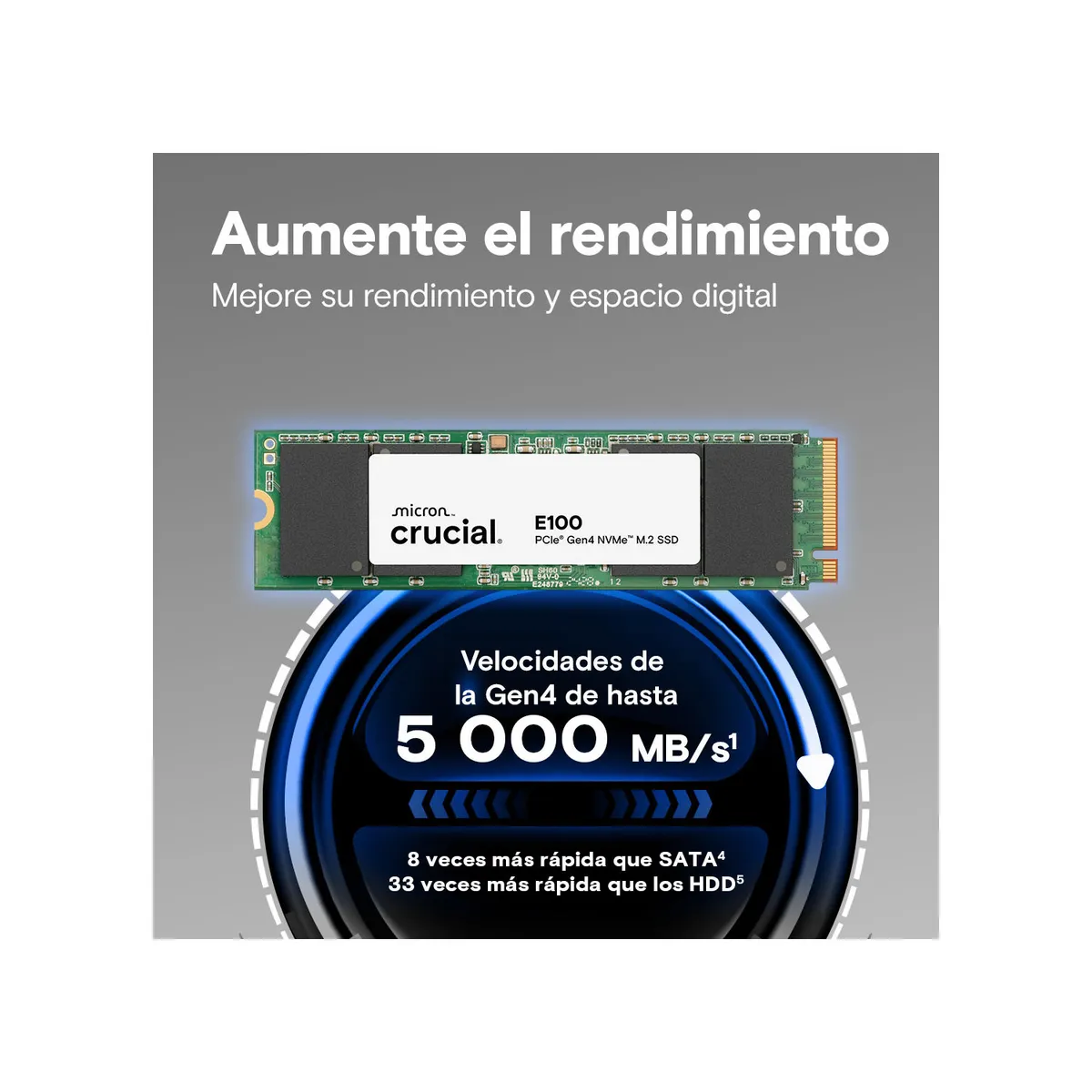 CRUCIAL - Unidad Estado Sólido SSD M2 NVMe 1TB CRUCIAL E100 GEN4 De Alta Eficiencia y Estabilidad