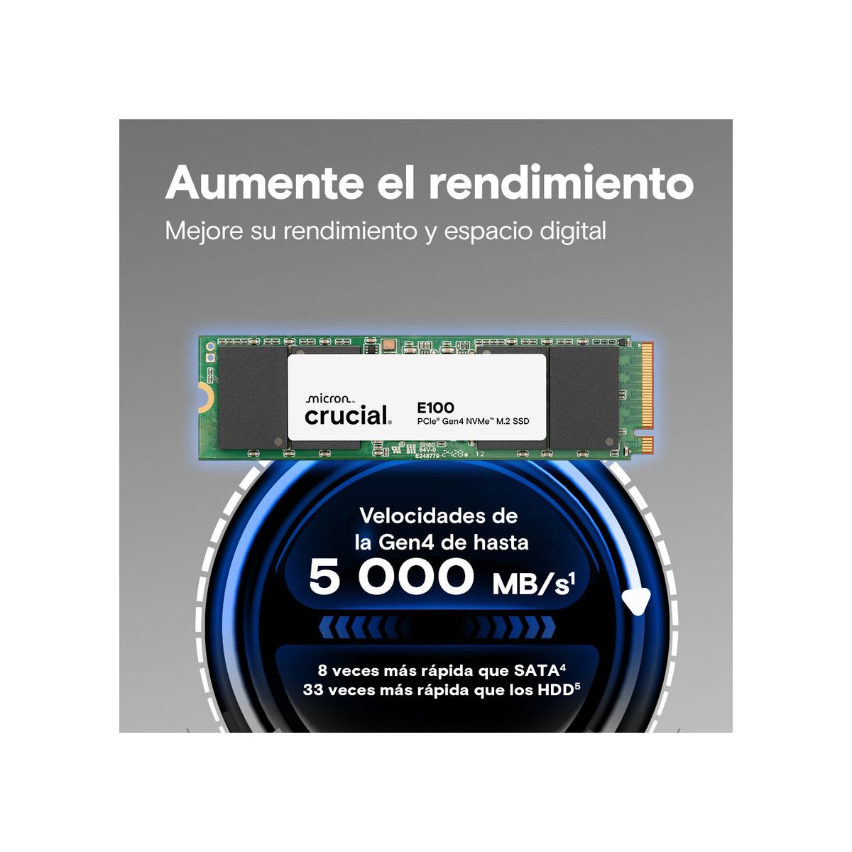 CRUCIAL - Unidad De Estado Sólido SSD M.2 PCIe Gen 4.0 480GB CRUCIAL E100 Eficiencia Y Estabilidad