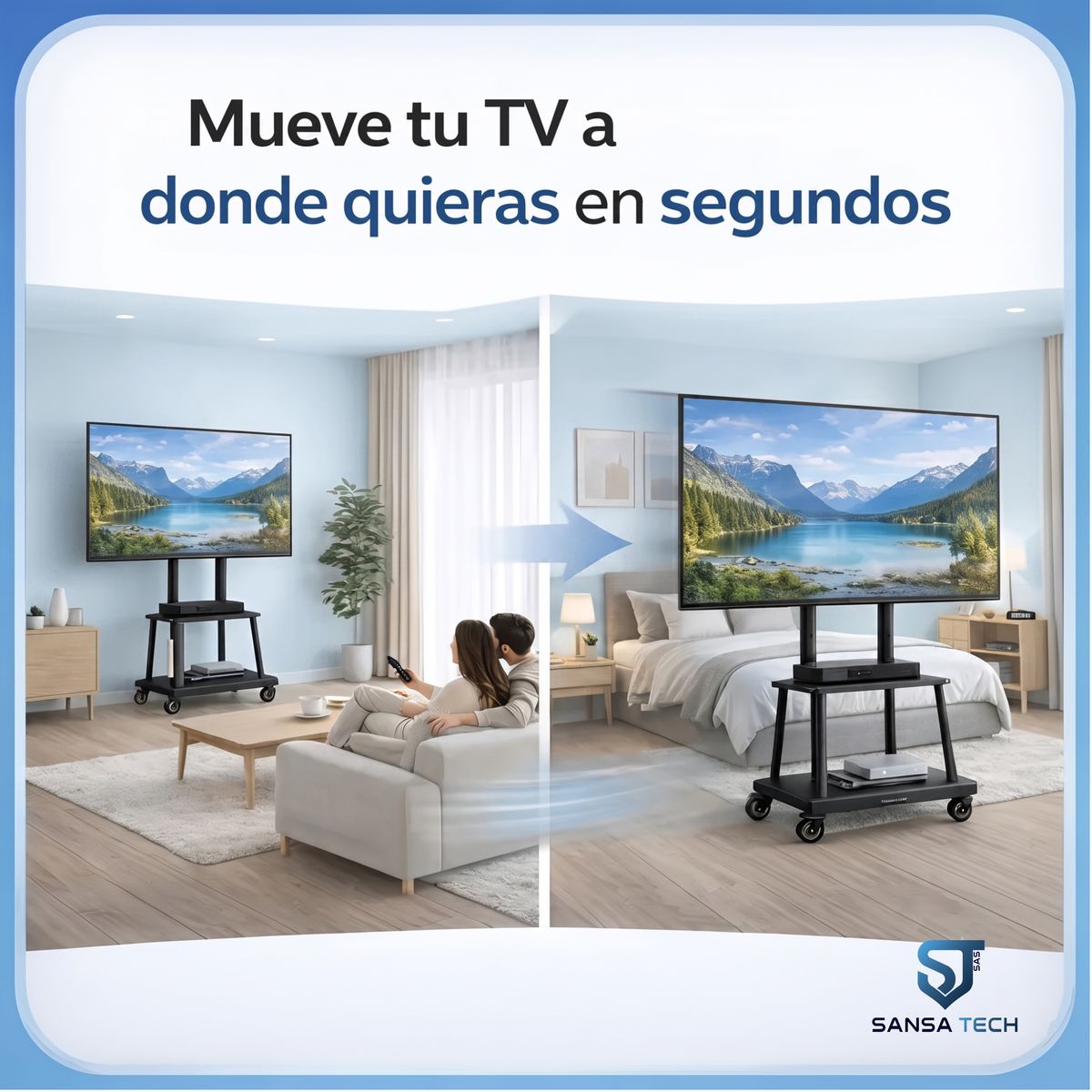 GENERICO - Soporte Pedestal SansaTech para TV de 32 a 70" con Ruedas y Estante