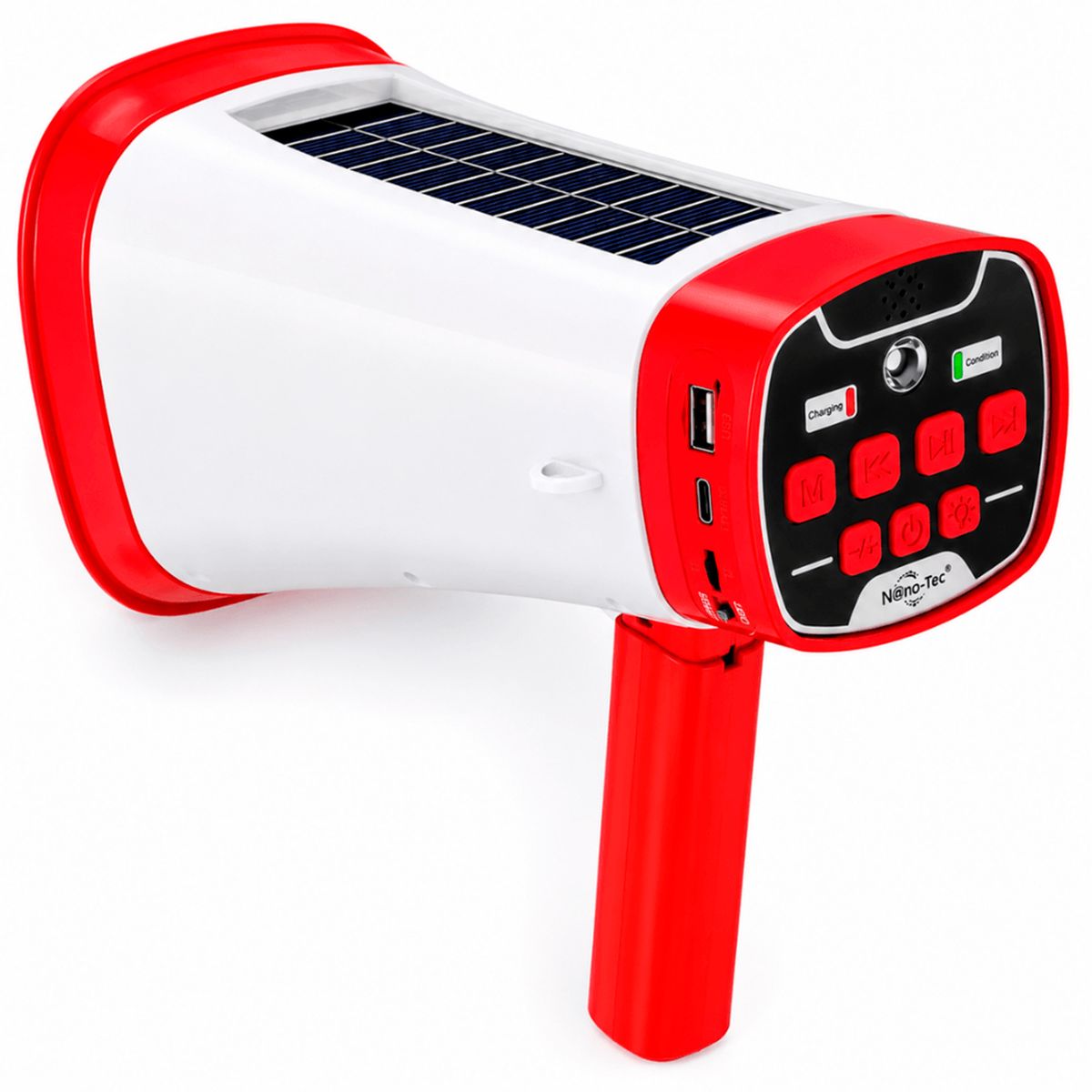 NANO-TEC - Megafono Recargable Solar Bluetooth Usb