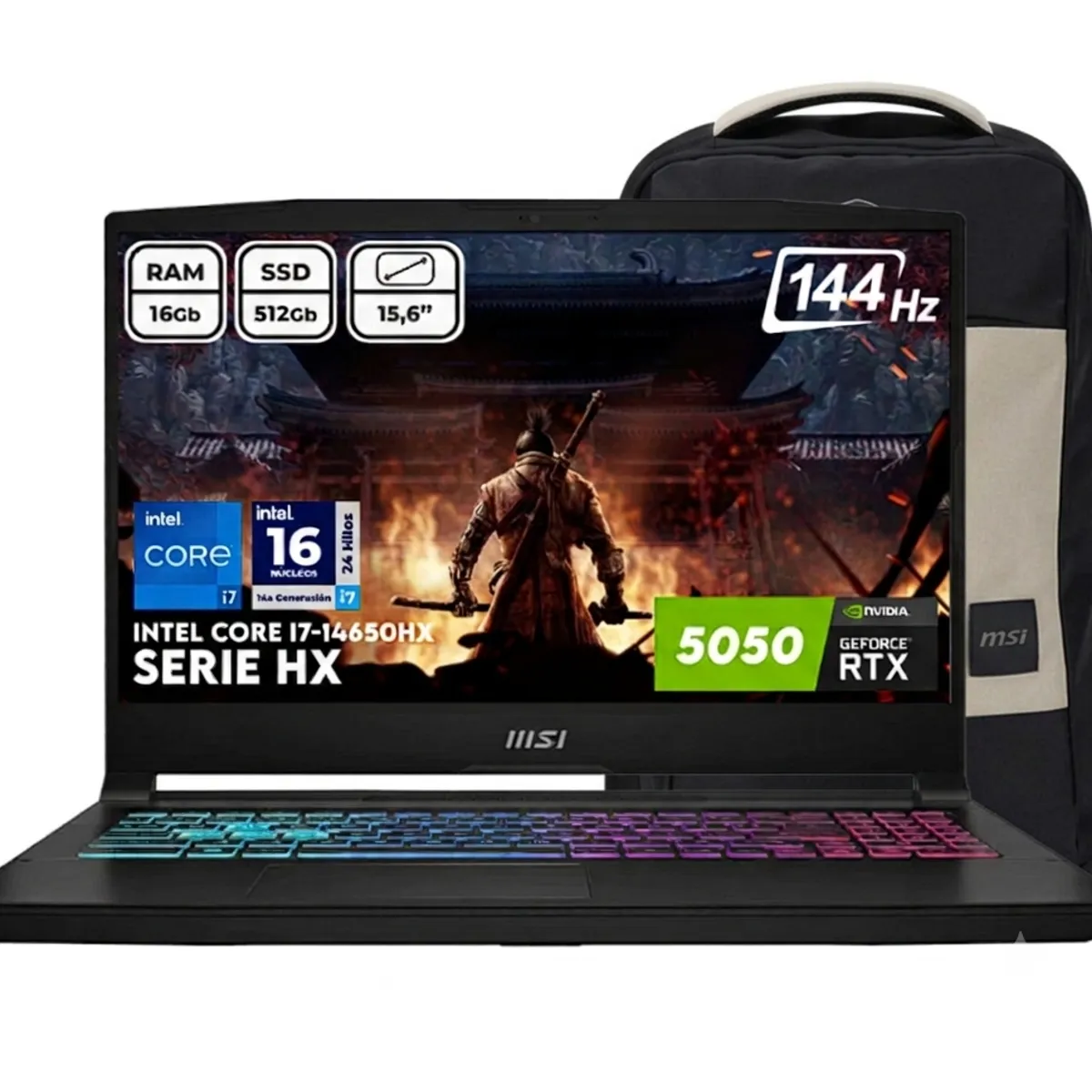 MSI - Portáti Gamer Msi Katana 15 Hx Core i7 14650HX Ram 16gb Ddr5 Ssd 512gb Rtx 5050 8Gb Ddr7 W11 Morral Computador Portátil