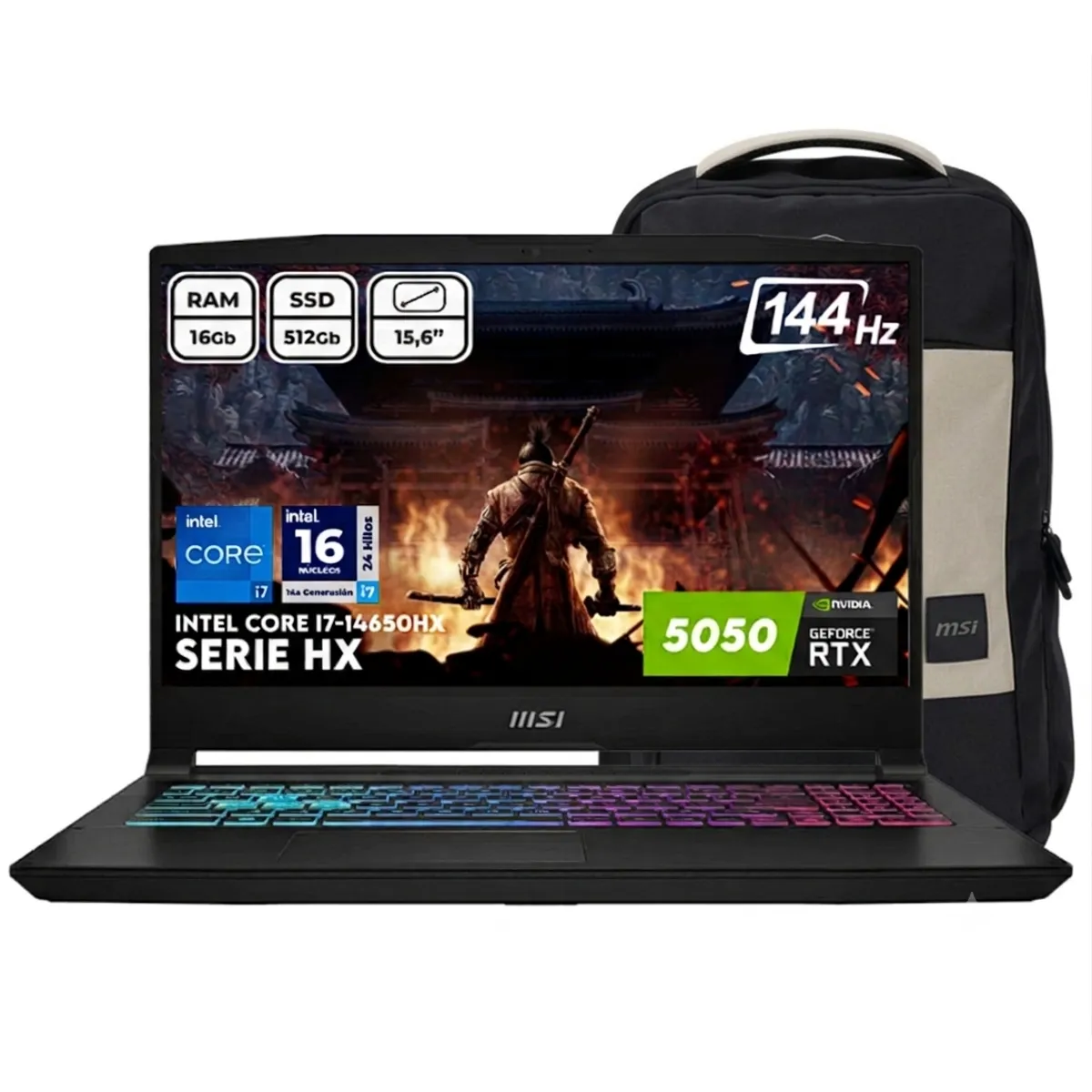 MSI - Portáti Gamer Msi Katana 15 Hx Core i7 14650HX Ram 16gb Ddr5 Ssd 512gb Rtx 5050 8Gb Ddr7 W11 Morral Computador Portátil