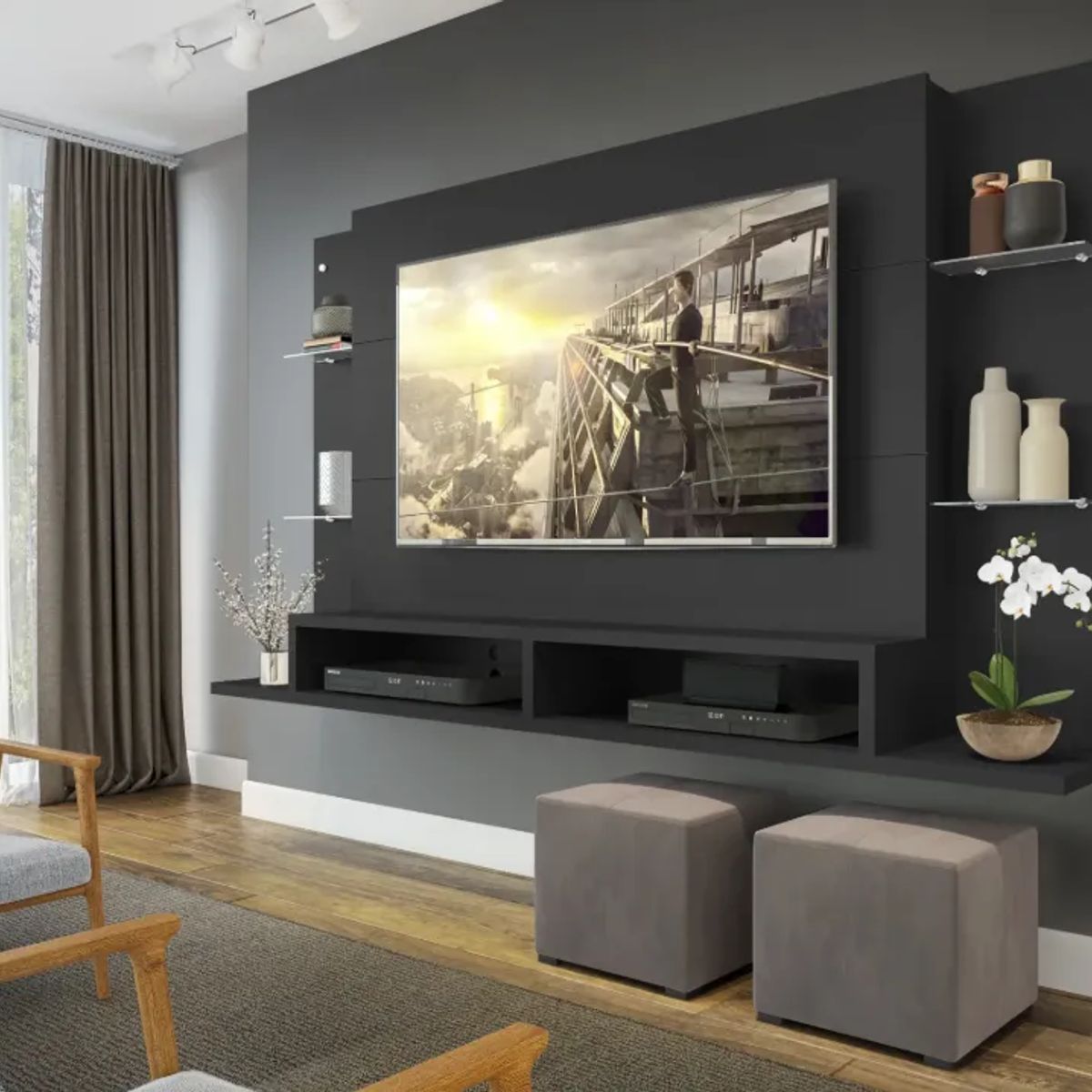 AKIVOY - Panel De TV Braga Para Tv De Hasta 60 Pulgadas Color Negro