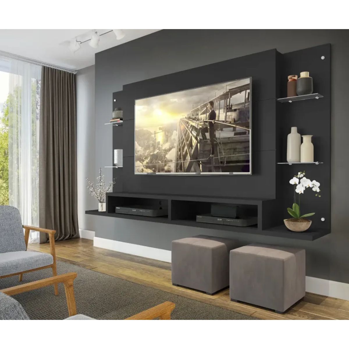AKIVOY - Panel De TV Braga Para Tv De Hasta 60 Pulgadas Color Negro
