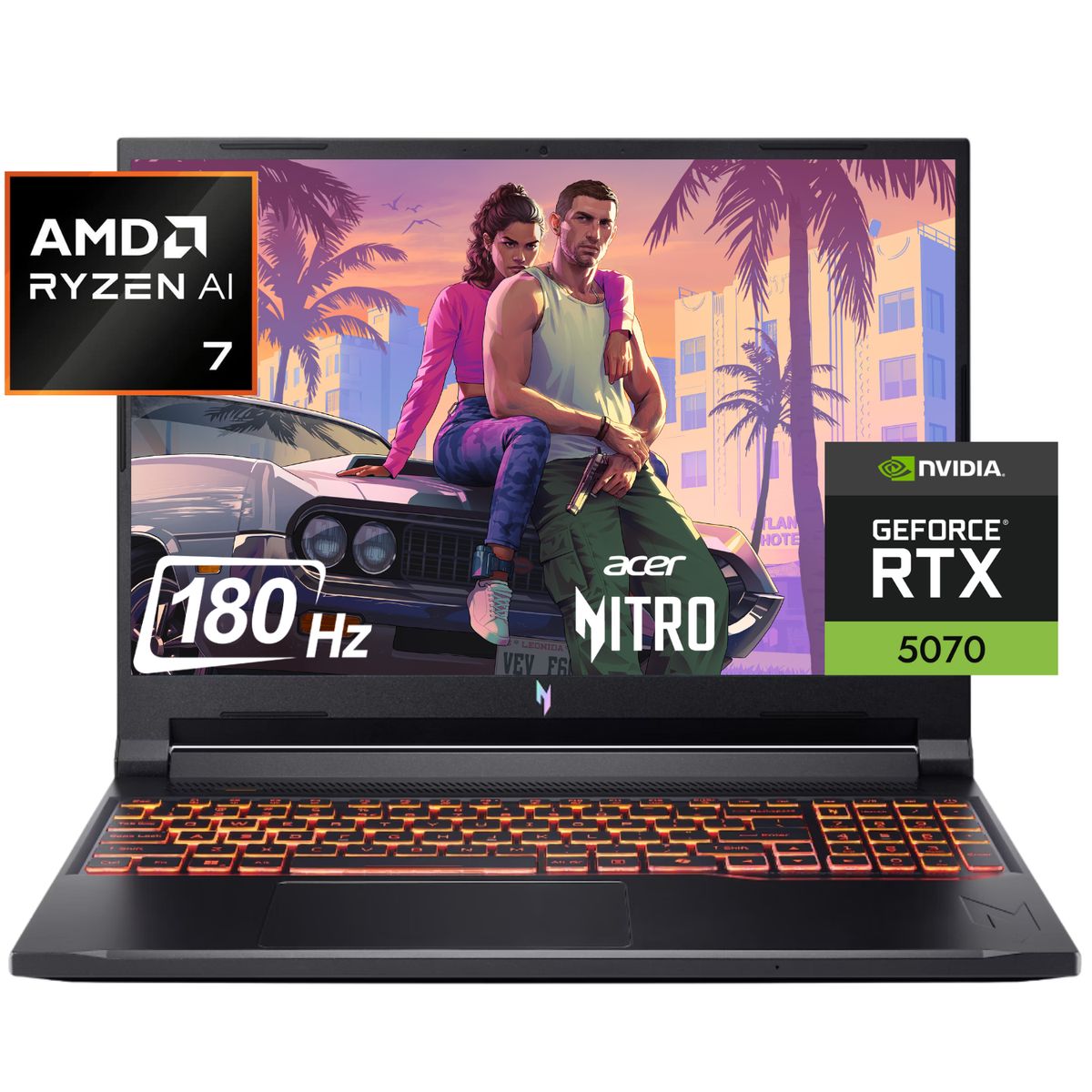 ACER - PORTÁTIL GAMER ACER NITRO V 16 AI - RYZEN 7 - RTX 5070 8GB - 16GB RAM - 512GB SSD - 16" WUXGA 180 Hz
