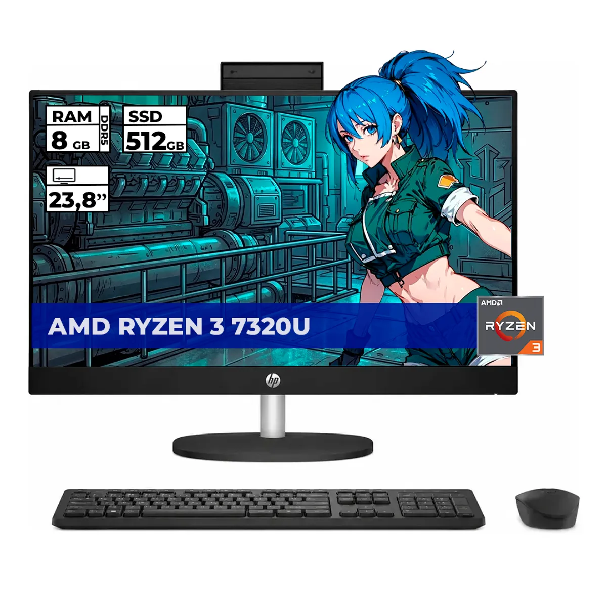 HP - TODO EN UNO HP 24-CR0234LA RYZEN 3-7320U 8GB RAM 512GB SSD 24 FHD