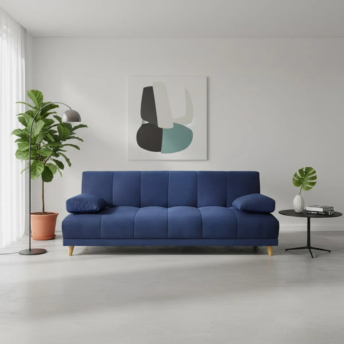 MUEBLES ONLINE - Sofa Cama 3 posiciones Sabath tela azul