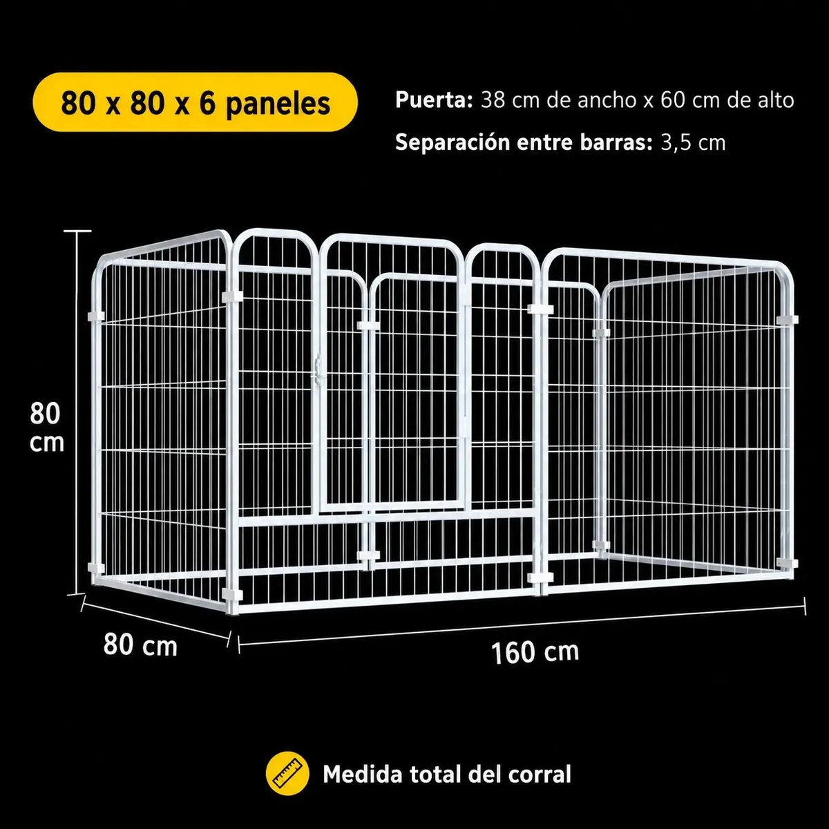 OEM - Corral Para Perros 80 Cm De Altura, Resistente 6 Paneles