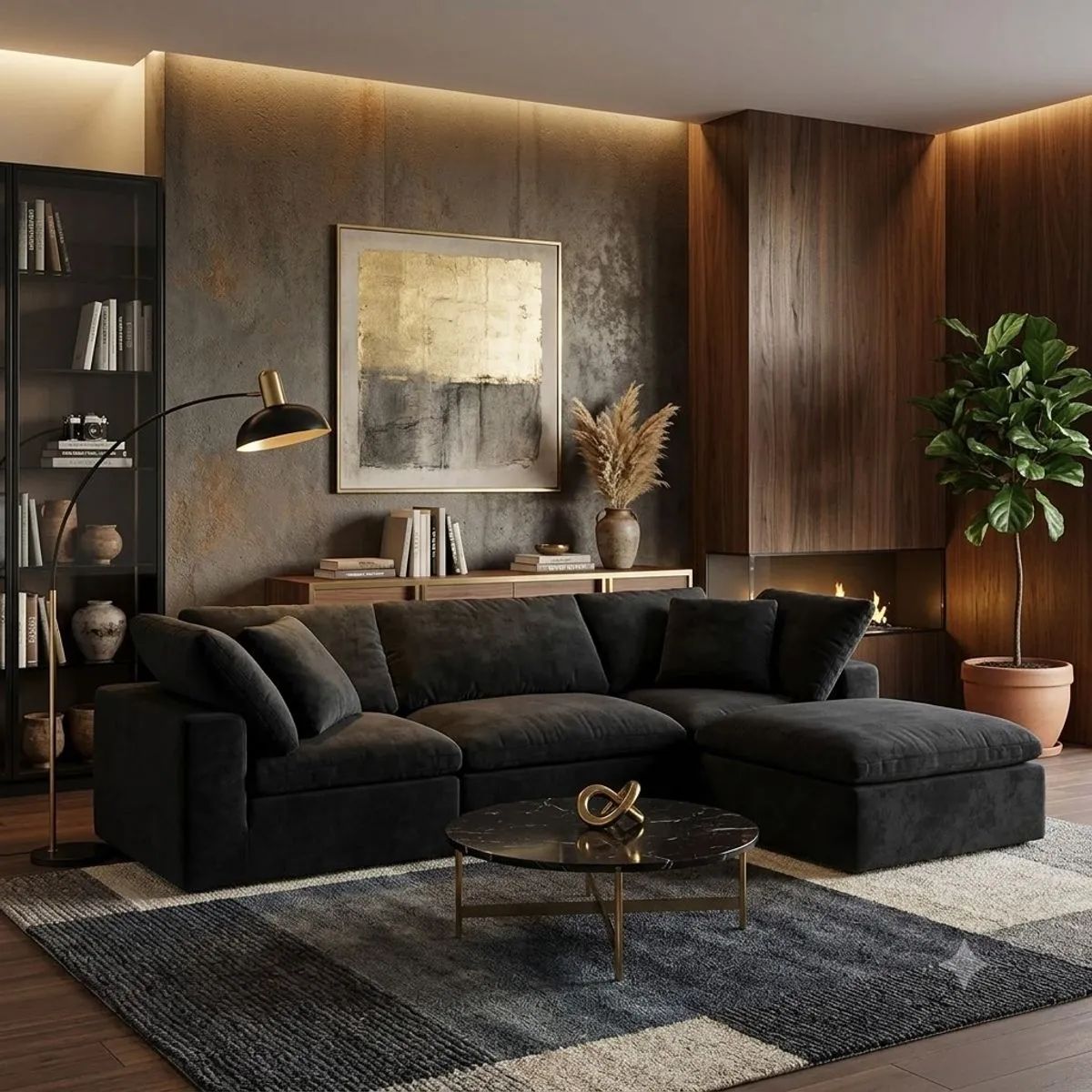 GENERICO - Elegantes Muebles Modernos en L Origami Sala con Sofá esquinero y puff.