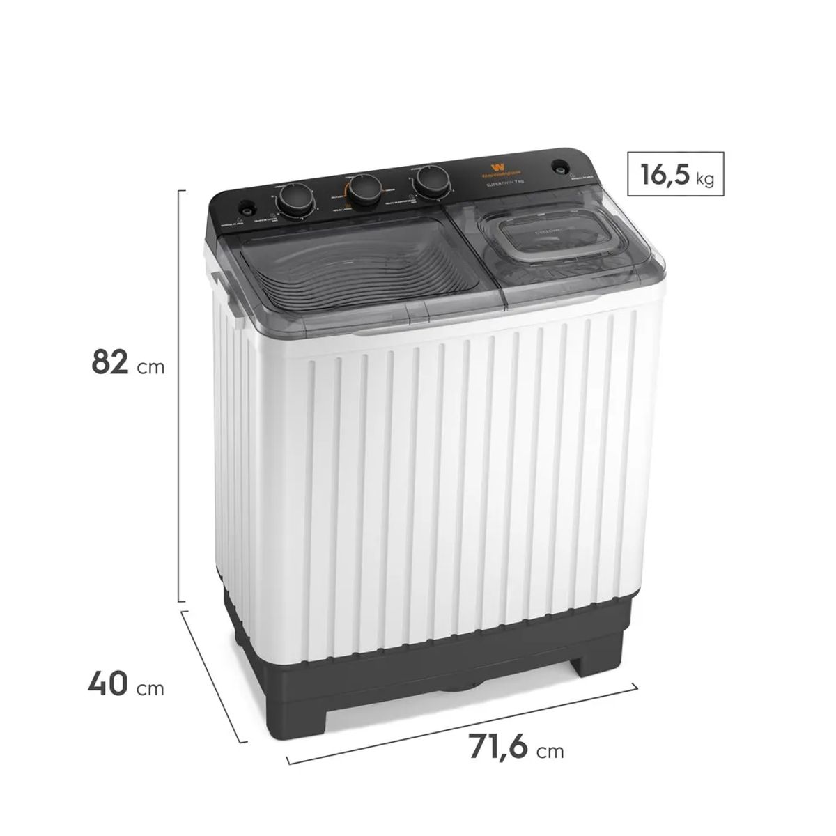 WHITE WESTINGHOUSE - Lavadora Semiautomática White Westinghouse Carga Superior 7kg doble tina Blanca WWTT07M6USUZW