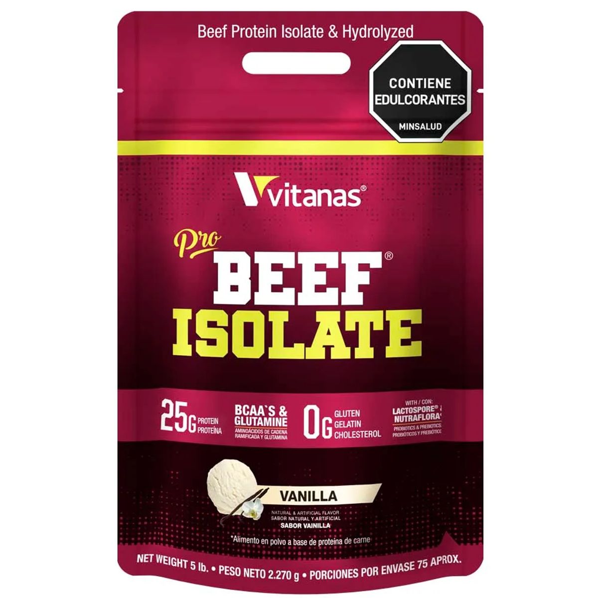 VITANAS - Proteína Isolada Res Pro Beef Isolate Vitanas 5lb Vainilla Sin Lácteos