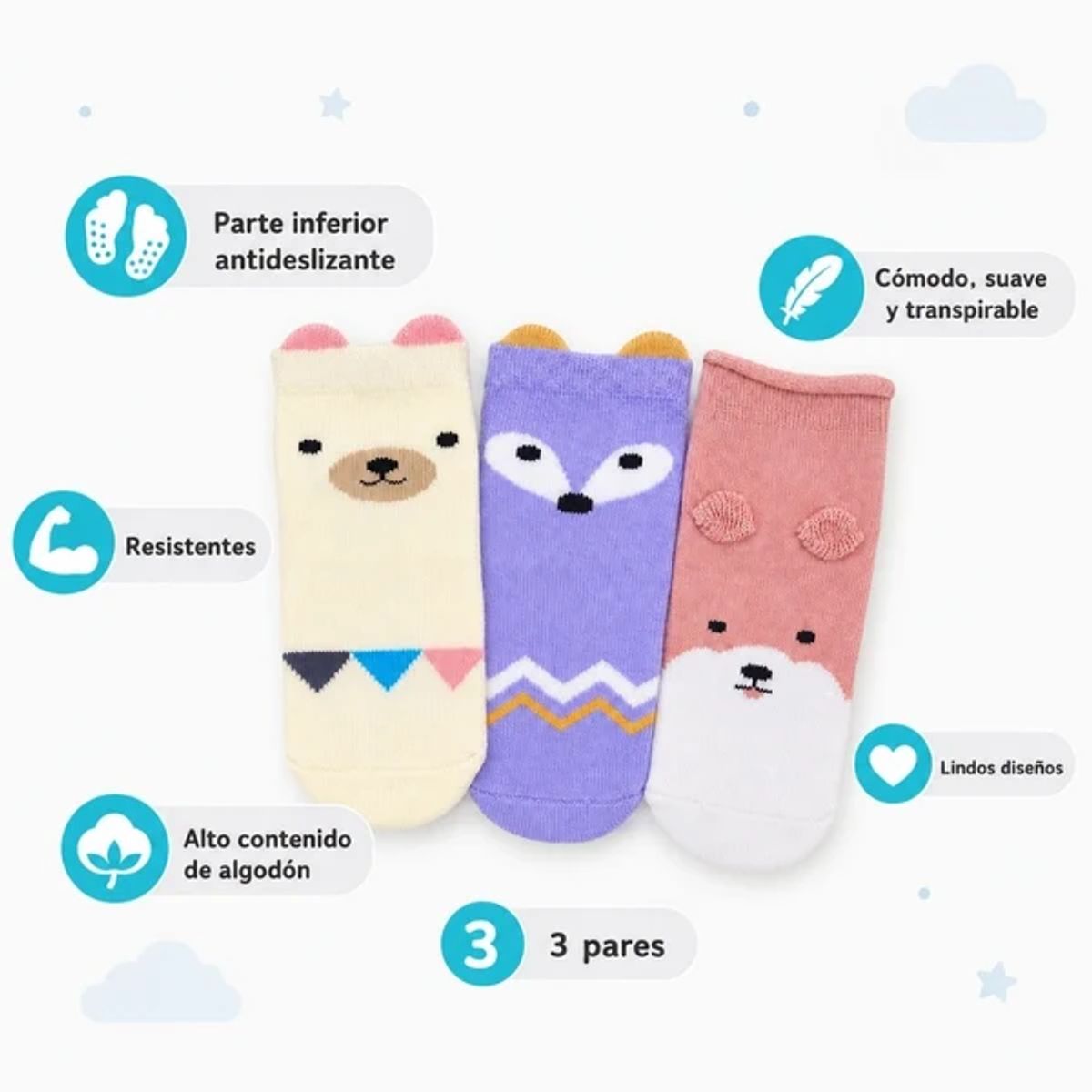 GENIAL - Set 3 Pares De Medias Animales Niña