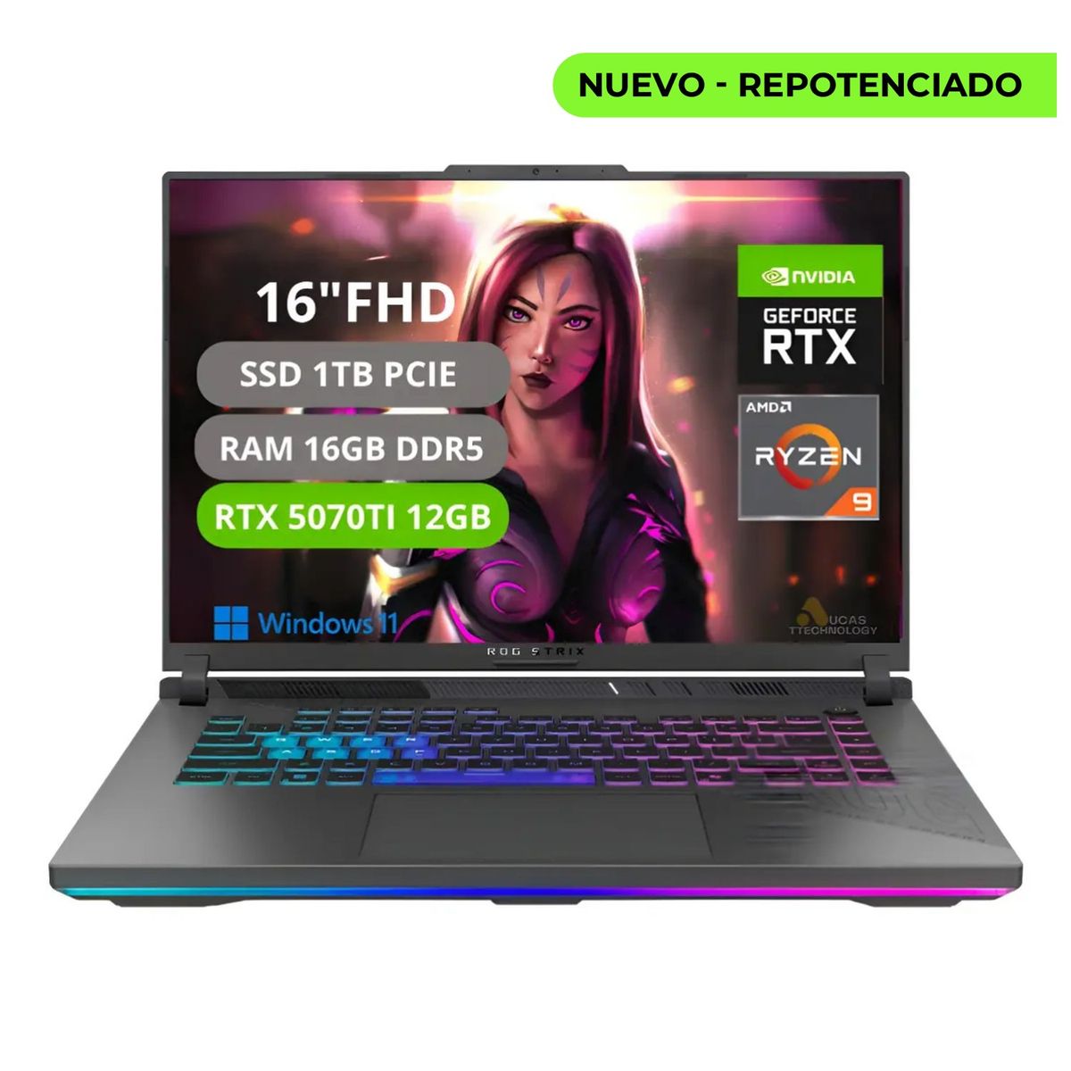 ASUS - PORTATIL ASUS ROG STRIX G16 G614PR RYZEN 9 8940HX  RAM 16GB SSD 1TB RTX  5070TI 12GB