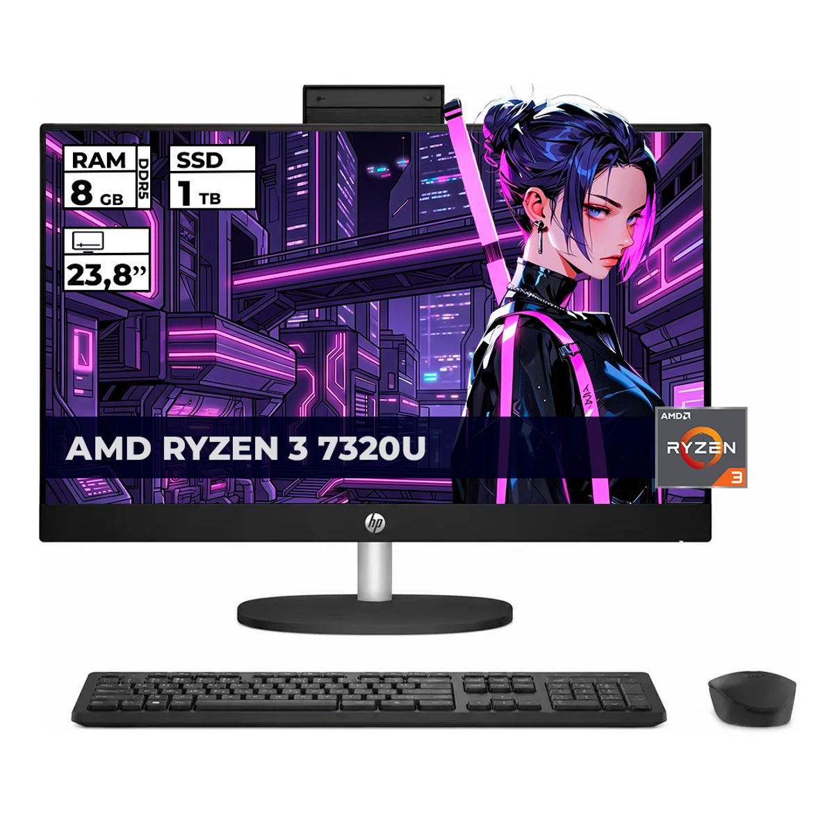 HP - TODO EN UNO HP 24-CR0234LA RYZEN 3-7320U 8GB RAM 1TB SSD 24 FHD
