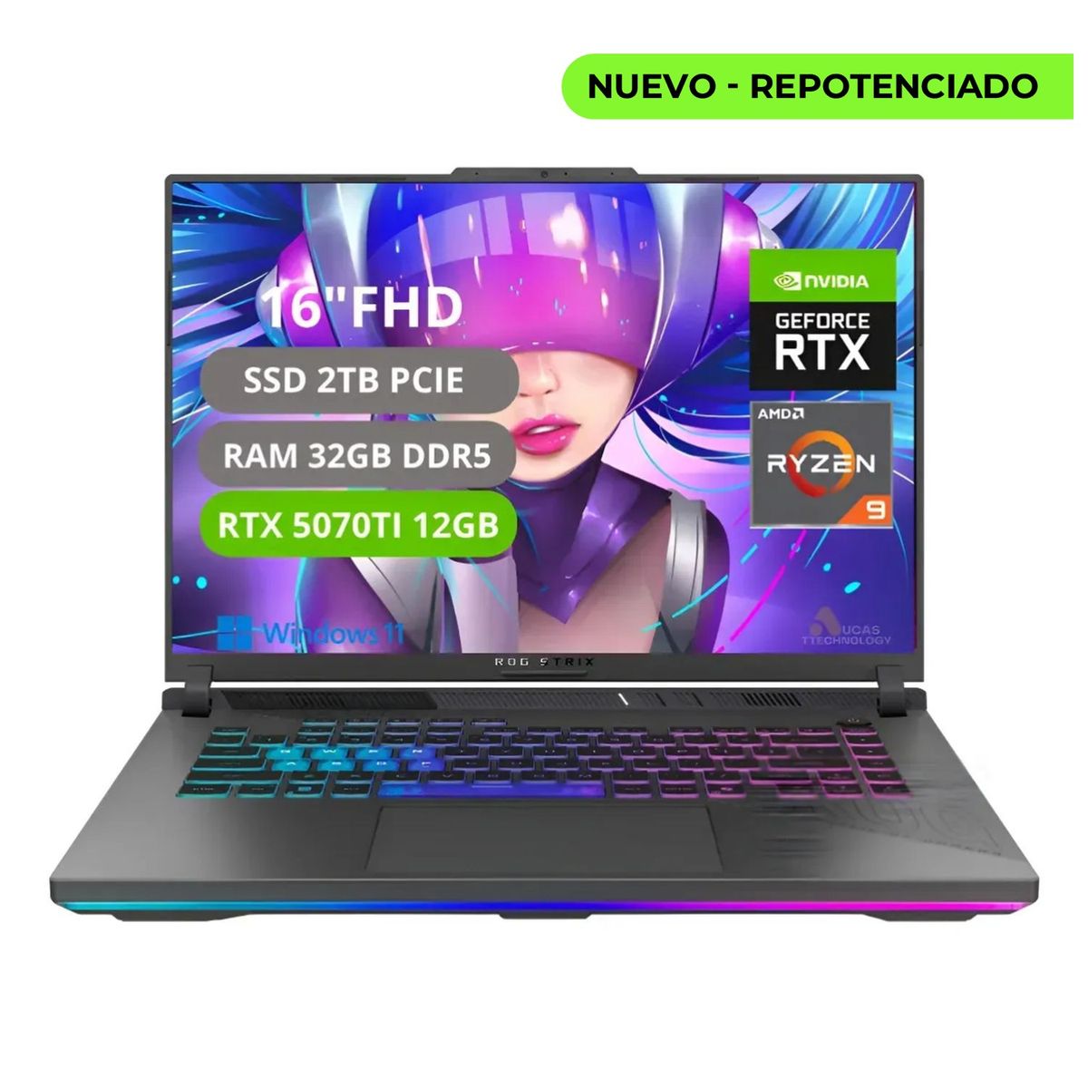 ASUS - PORTATIL ASUS ROG STRIX G16 G614PR RYZEN 9 8940HX  RAM 32GB SSD 2TB RTX  5070TI 12GB