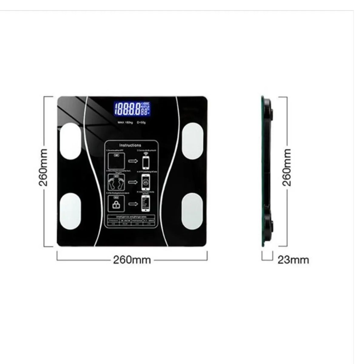 TECNOHOGAR JS - Bascula Inteligente Bluetooth Digital Vidrio Templado