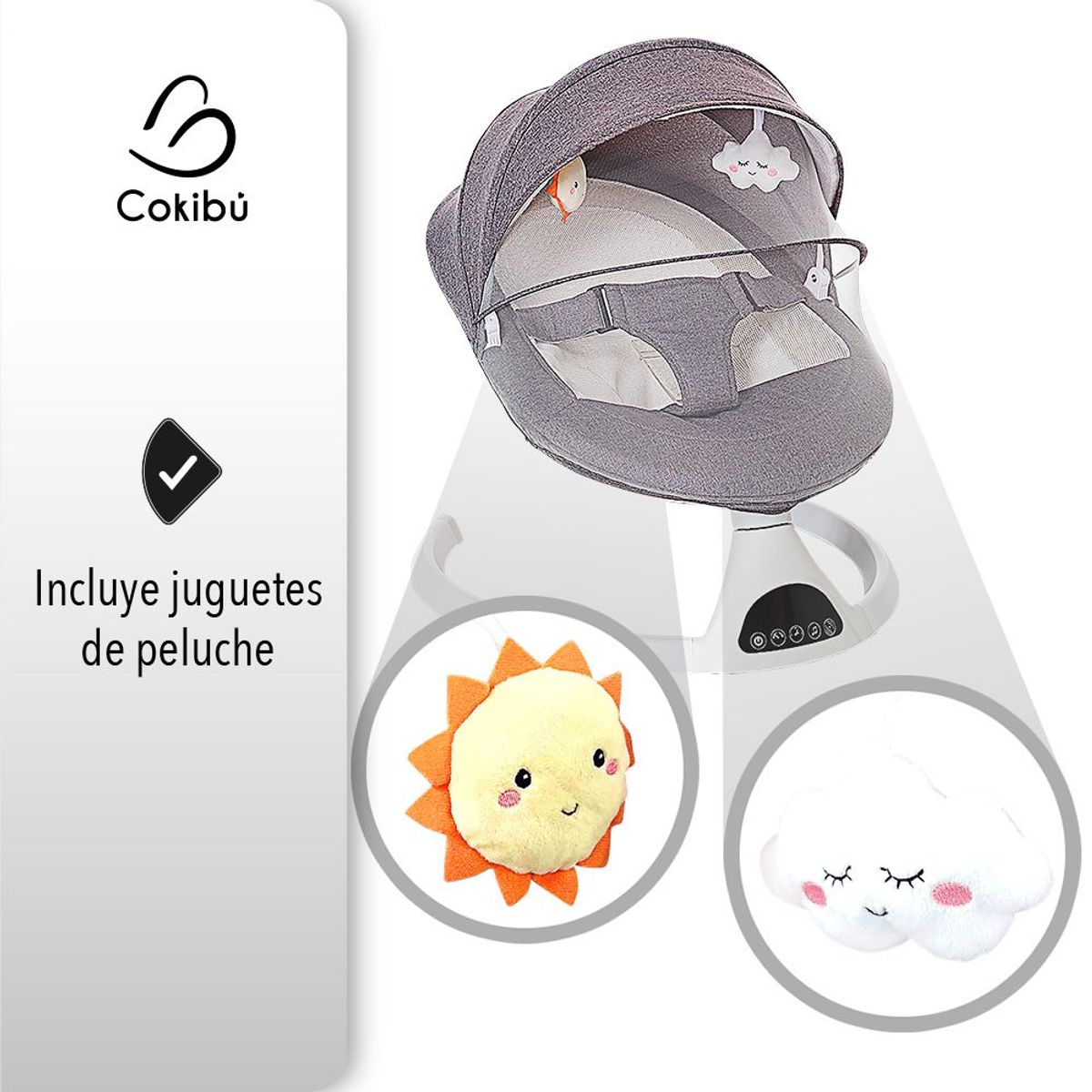 COKIBU - SILLA MECEDORA PARA BEBE CON BASE REDONDA COLOR GRIS