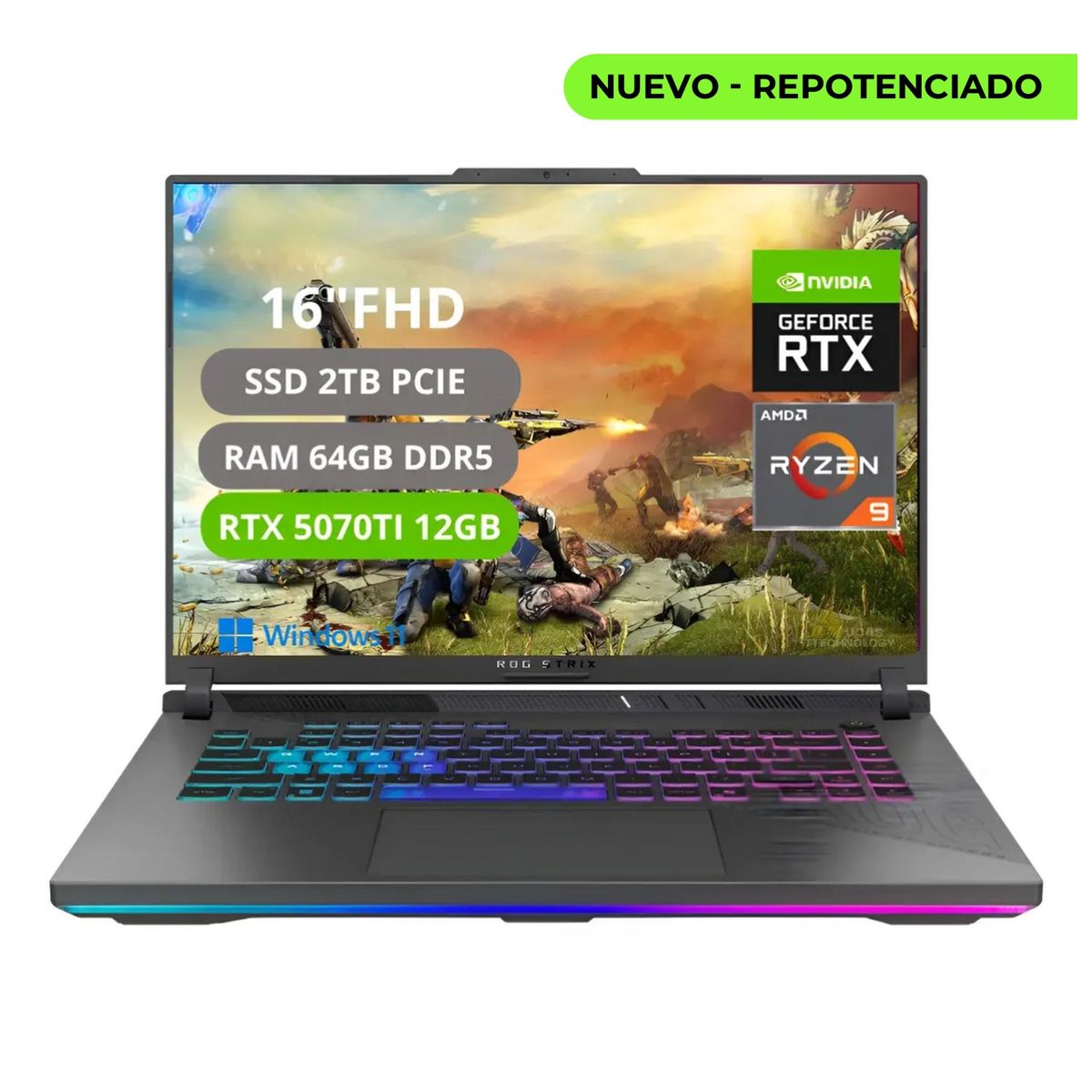 ASUS - PORTATIL ASUS ROG STRIX G16 G614PR RYZEN 9 8940HX  RAM 64GB SSD 2TB RTX  5070TI 12GB