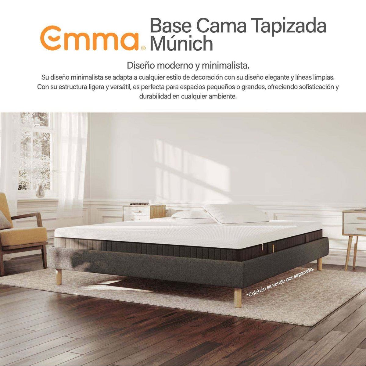 EMMA - Base Cama Tapizada Múnich King | Emma | Diseño Elegante