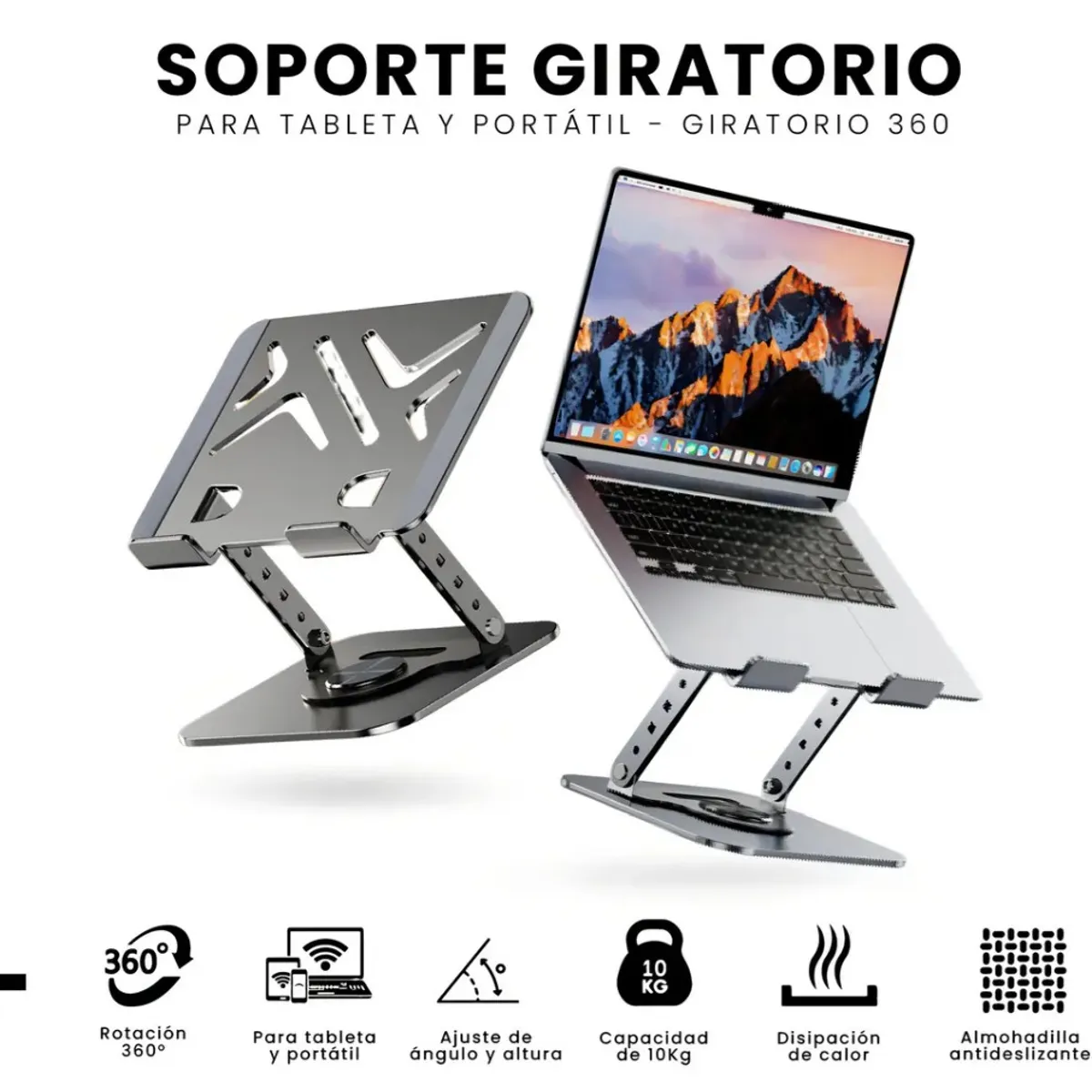 INNOVALL - Soporte Portátil Laptop Hasta 20 Pulgadas Giratorio 360° Ajuste Altura