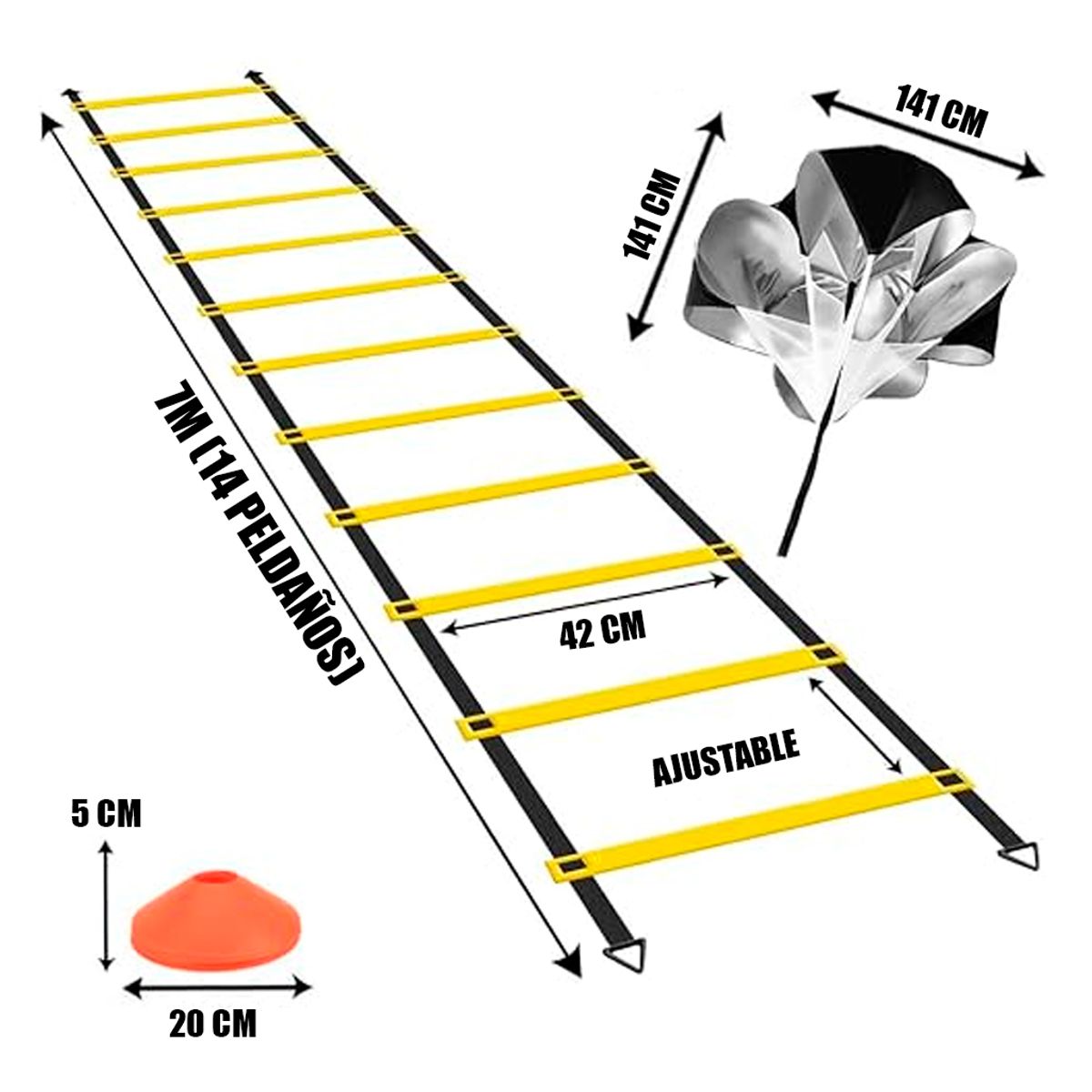 VITTORIA - Set Entrenamiento Escalera 7m Conos Paracaidas Deportivo