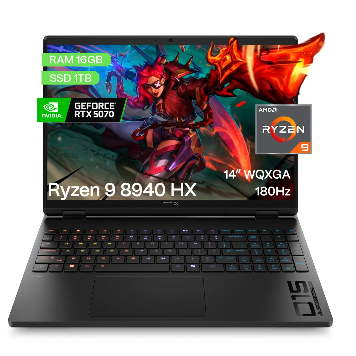 HYPERX - Portátil Gamer HYPERX OMEN Ryzen 9 8940 HX 16GB RAM 1TB SSD 5070RTX