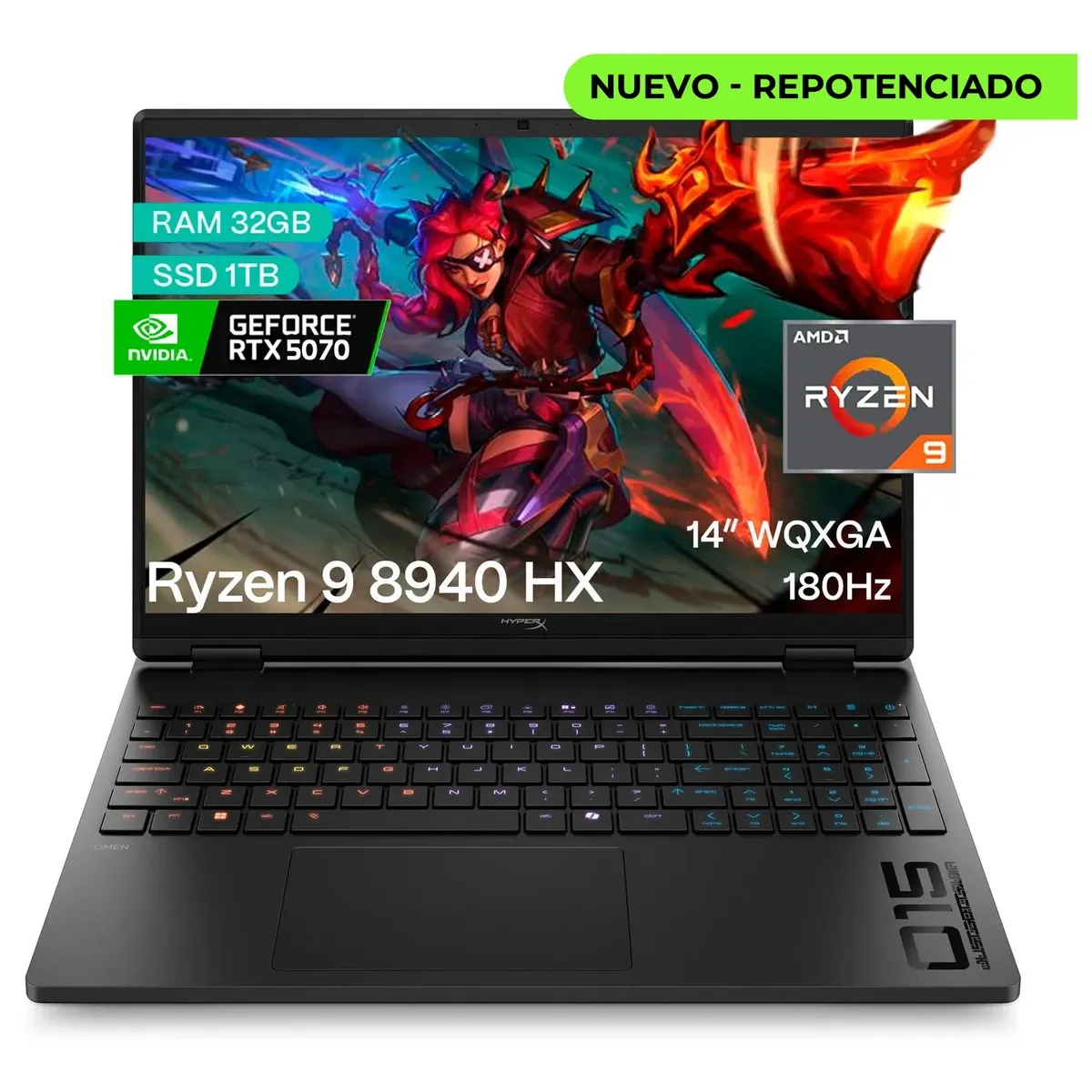 HYPERX - Portátil Gamer HYPERX OMEN Ryzen 9 8940 HX 32GB RAM 1TB SSD 5070RTX