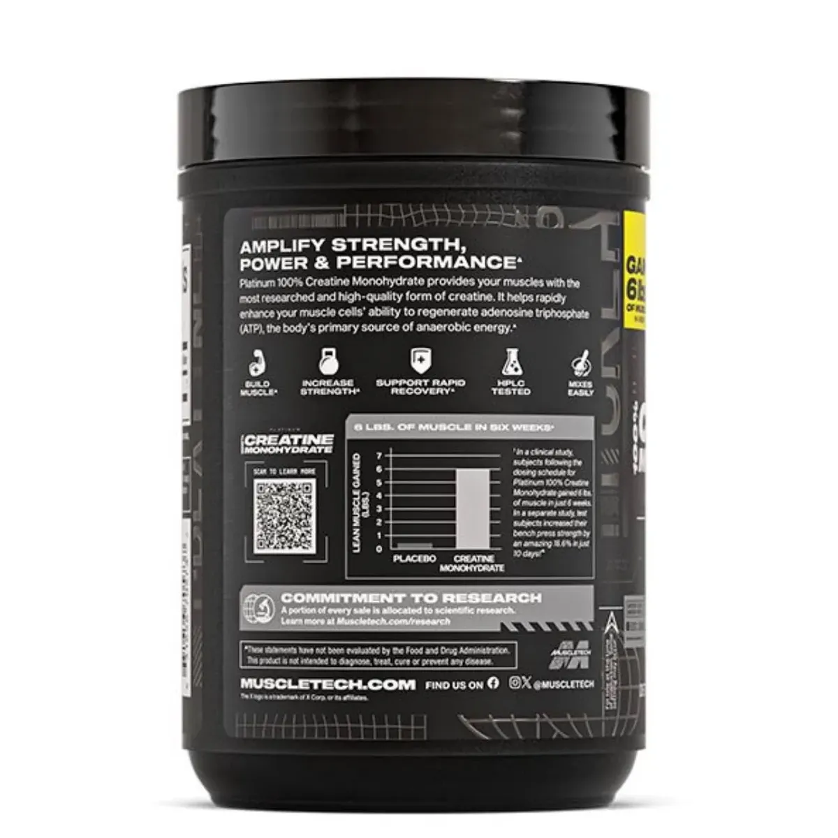 MUSCLETECH - Creatina Platinum 450 Gramos 90 Servicios + EMBUDO
