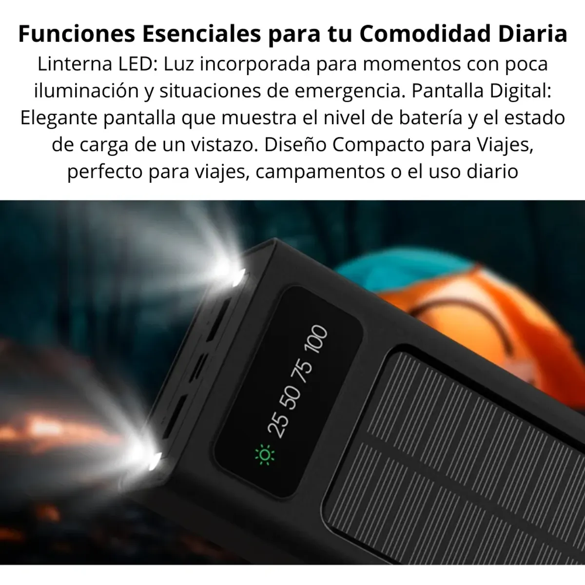 XTECH - Power Bank con Panel Solar 30.000 MaH Xtech XPB-300 Multiples Puertos, Linterna - Negro