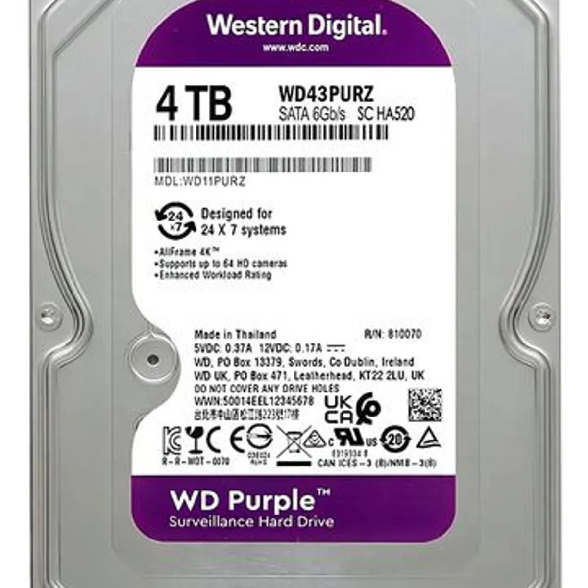 WESTERN DIGITAL - DISCO DURO PC 4000GB WESTERN DIGITAL WD40PURZ PURPURA