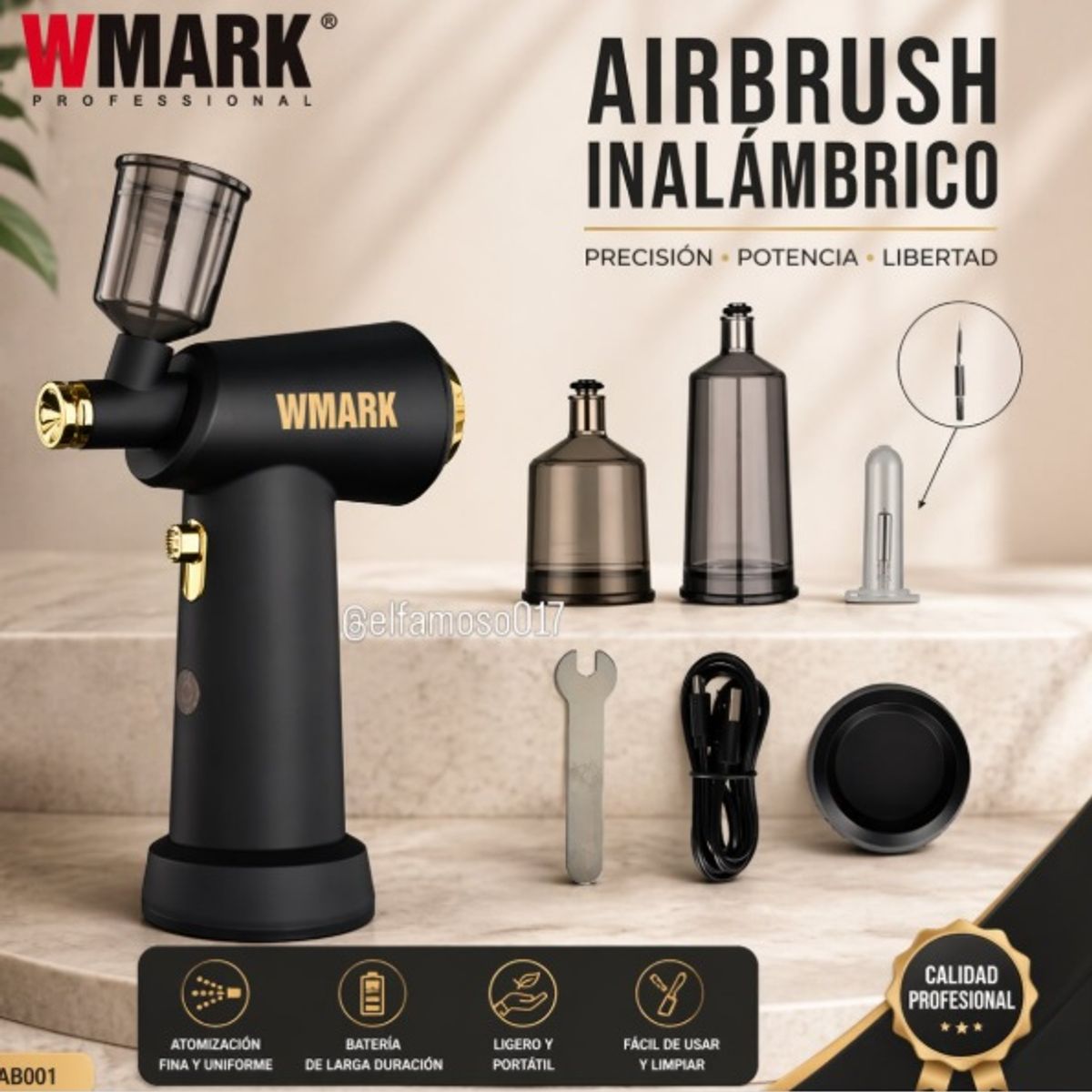 WMARK - Aerógrafo Profesional WMARK Inalámbrico 3 Niveles De Presión